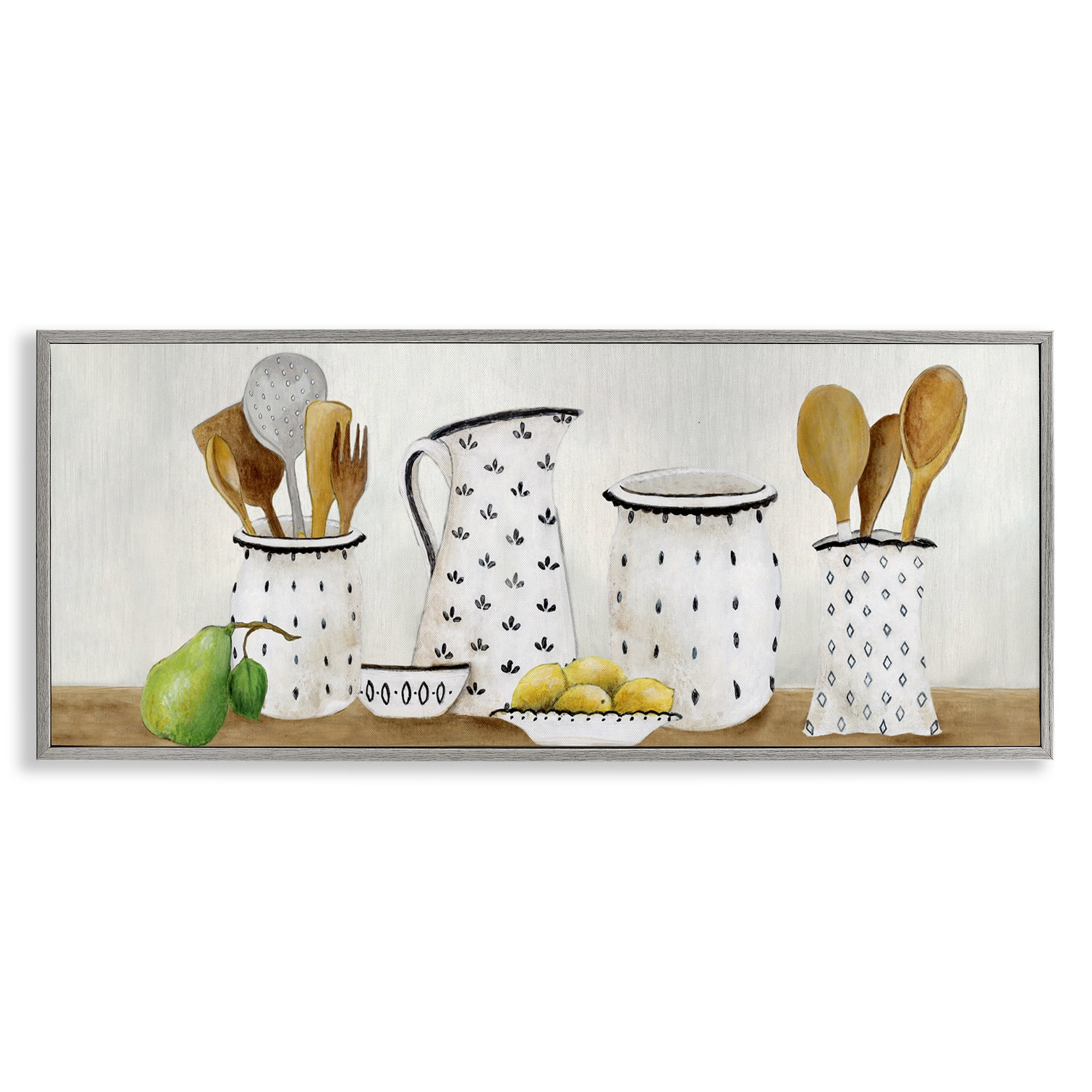 Stupell Industries Kitchen Jugs & Utensils Gray Framed Giclee Art, design by Janet Tava
