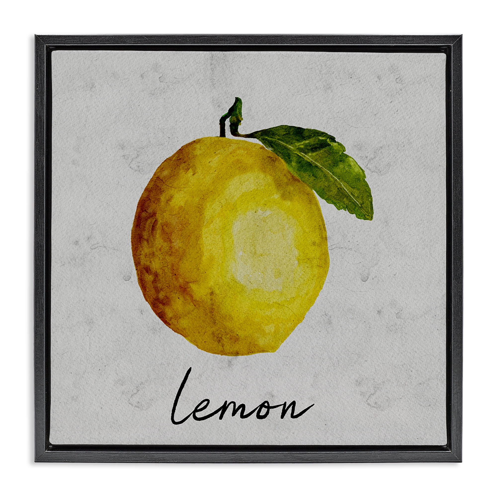 Stupell Industries Kitchen Lemon with Leaf Food & Beverage Painting Black Floater Framed Canvas Art Print Wall Art, 25 x 25