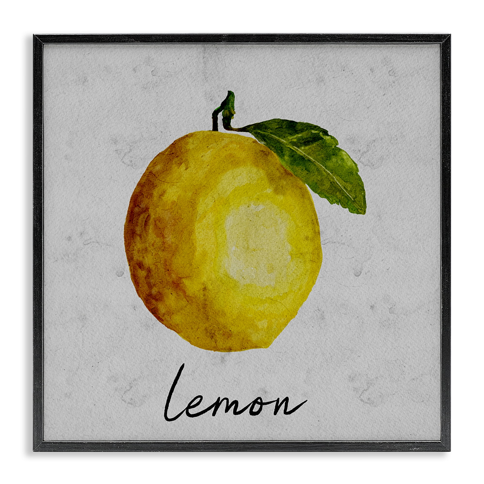 Stupell Industries Kitchen Lemon with Leaf Food & Beverage Painting Black Framed Art Print Wall Art, 12 x 12
