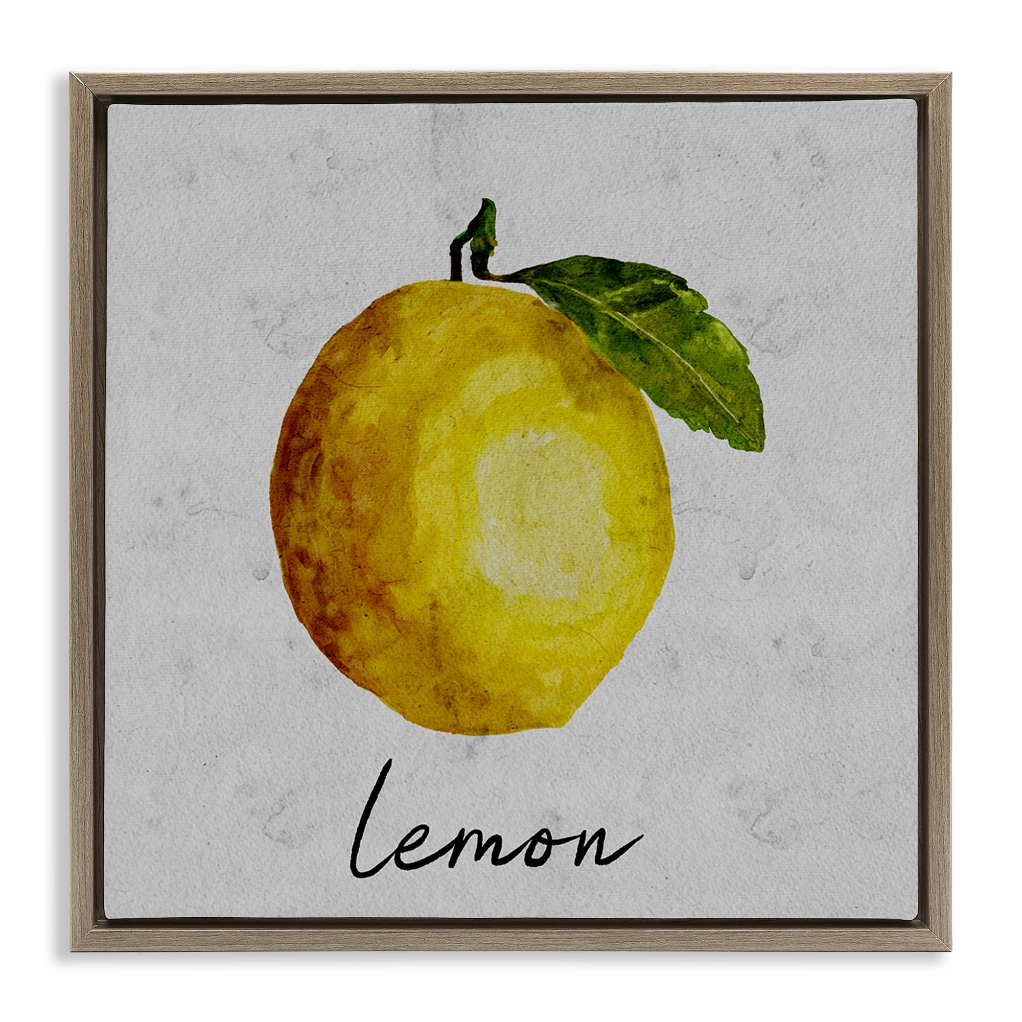 Stupell Industries Kitchen Lemon with Leaf Food & Beverage Painting Brown Floater Framed Canvas Art Print Wall Art, 25 x 25