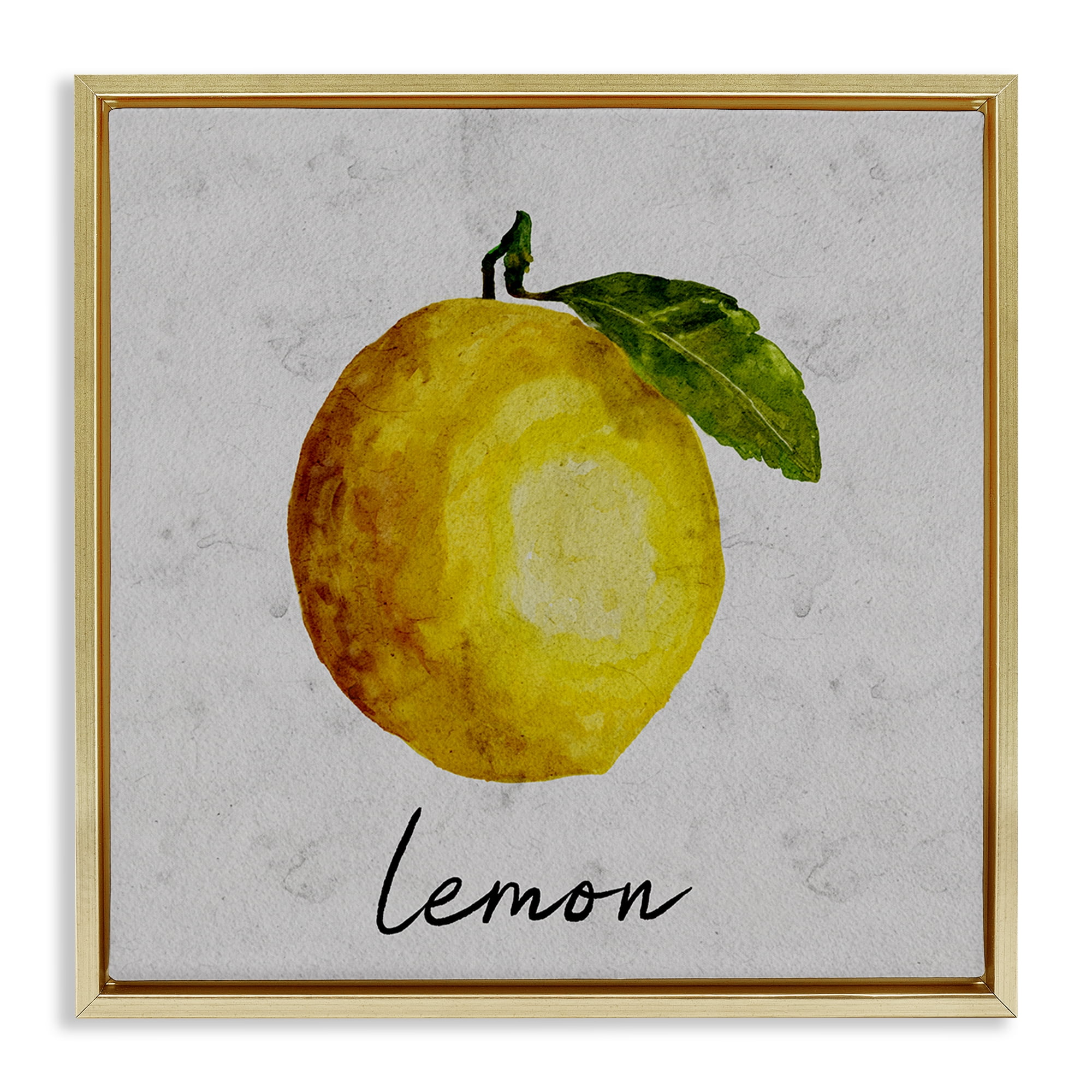 Stupell Industries Kitchen Lemon with Leaf Food & Beverage Painting Gold Floater Framed Canvas Art Print Wall Art, 25 x 25