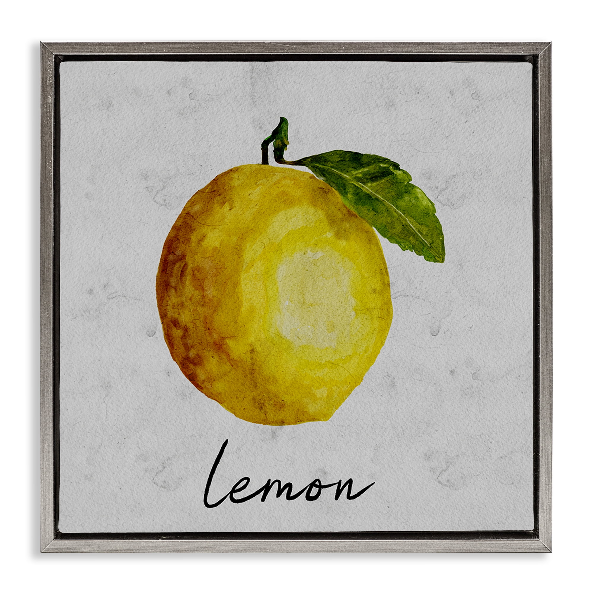 Stupell Industries Kitchen Lemon with Leaf Food & Beverage Painting Gray Floater Framed Canvas Art Print Wall Art, 18 x 18