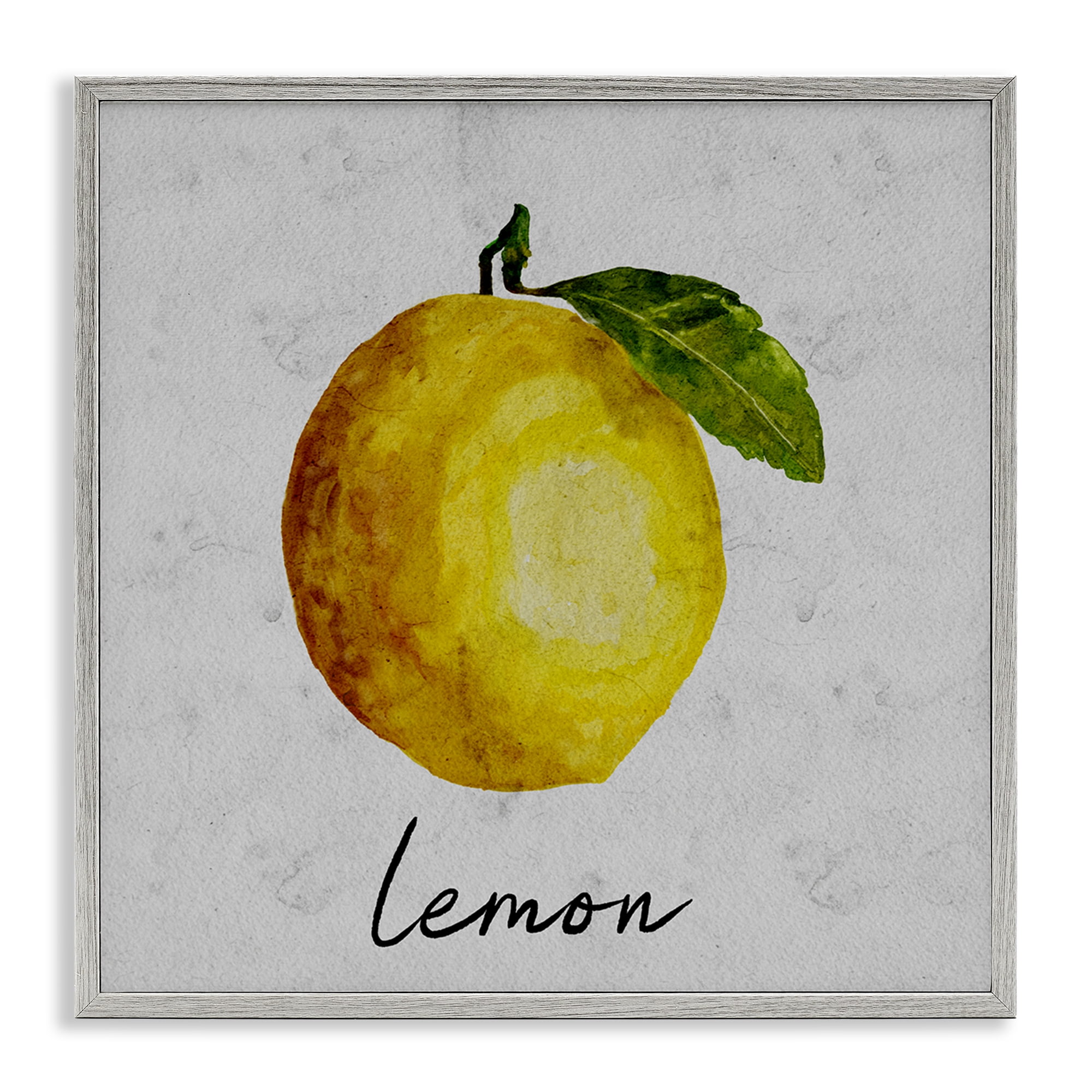 Stupell Industries Kitchen Lemon with Leaf Food & Beverage Painting Gray Framed Art Print Wall Art, 12 x 12