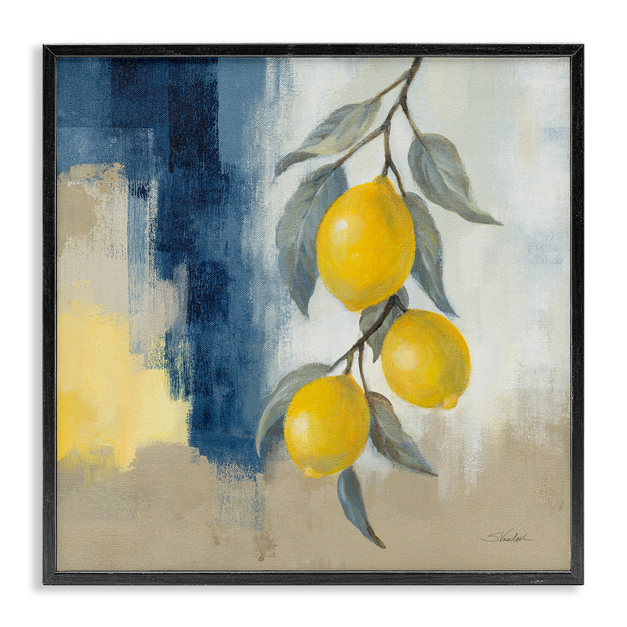 Stupell Industries Kitchen Lemons Hanging Food & Beverage Painting Black Framed Art Print Wall Art, 24 x 24