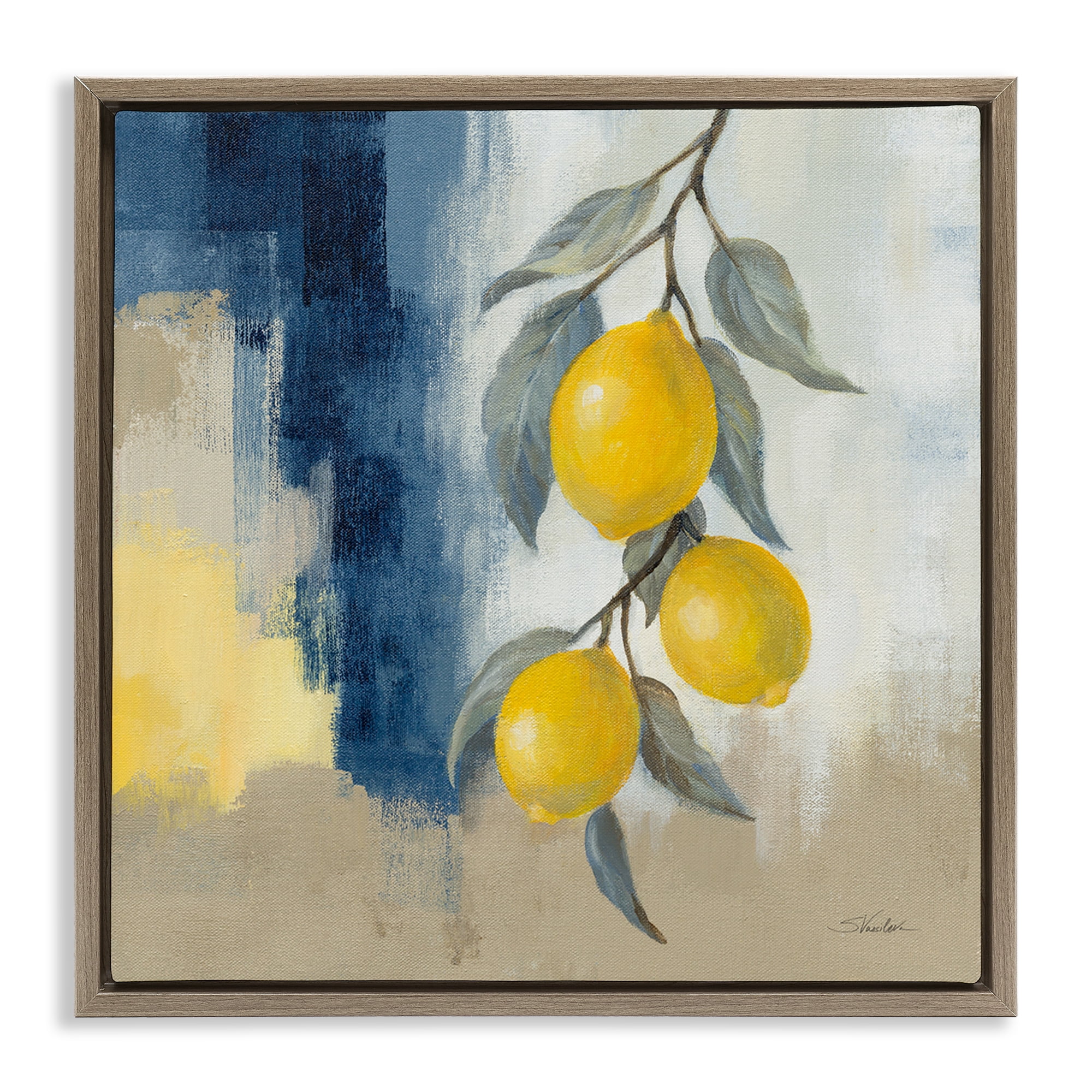 Stupell Industries Kitchen Lemons Hanging Food & Beverage Painting Brown Floater Framed Canvas Art Print Wall Art, 18 x 18