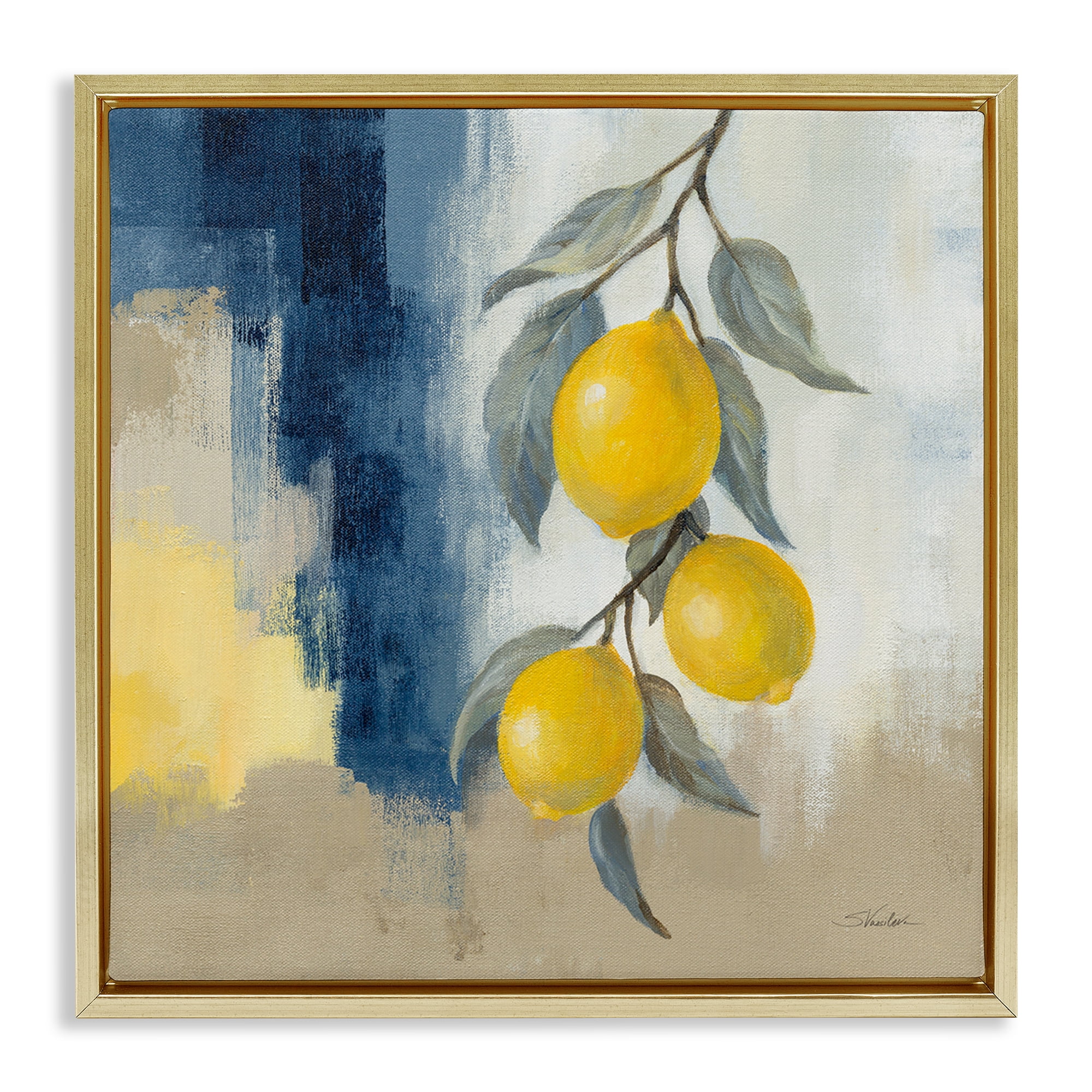 Stupell Industries Kitchen Lemons Hanging Food & Beverage Painting Gold Floater Framed Canvas Art Print Wall Art, 18 x 18