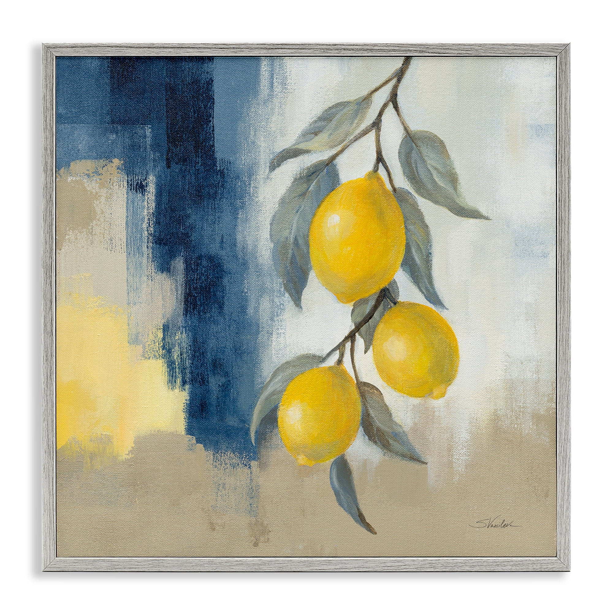Stupell Industries Kitchen Lemons Hanging Food & Beverage Painting Gray Framed Art Print Wall Art, 24 x 24
