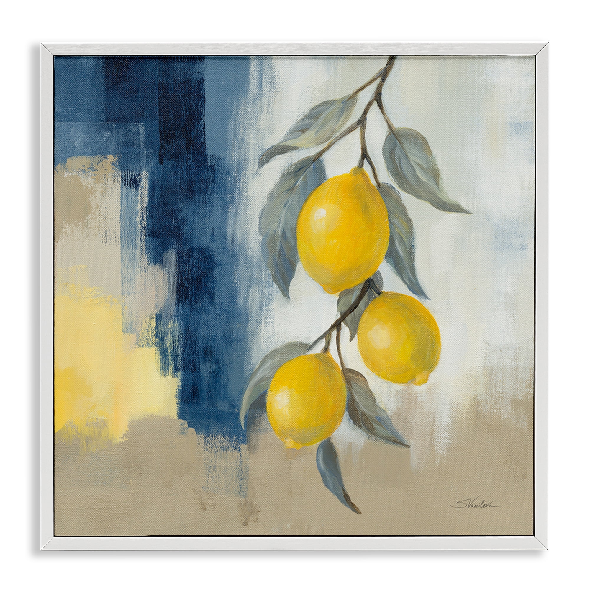 Stupell Industries Kitchen Lemons Hanging Food & Beverage Painting White Framed Art Print Wall Art, 24 x 24