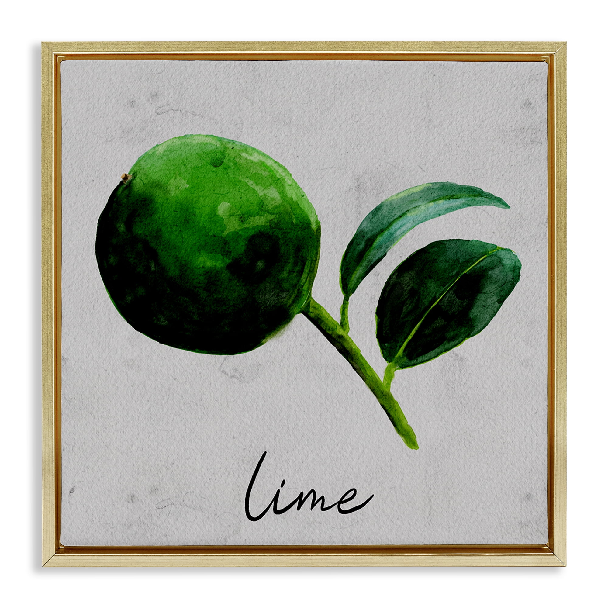 Stupell Industries Kitchen Lime with Leaf Food & Beverage Painting Gold Floater Framed Canvas Art Print Wall Art, 25 x 25