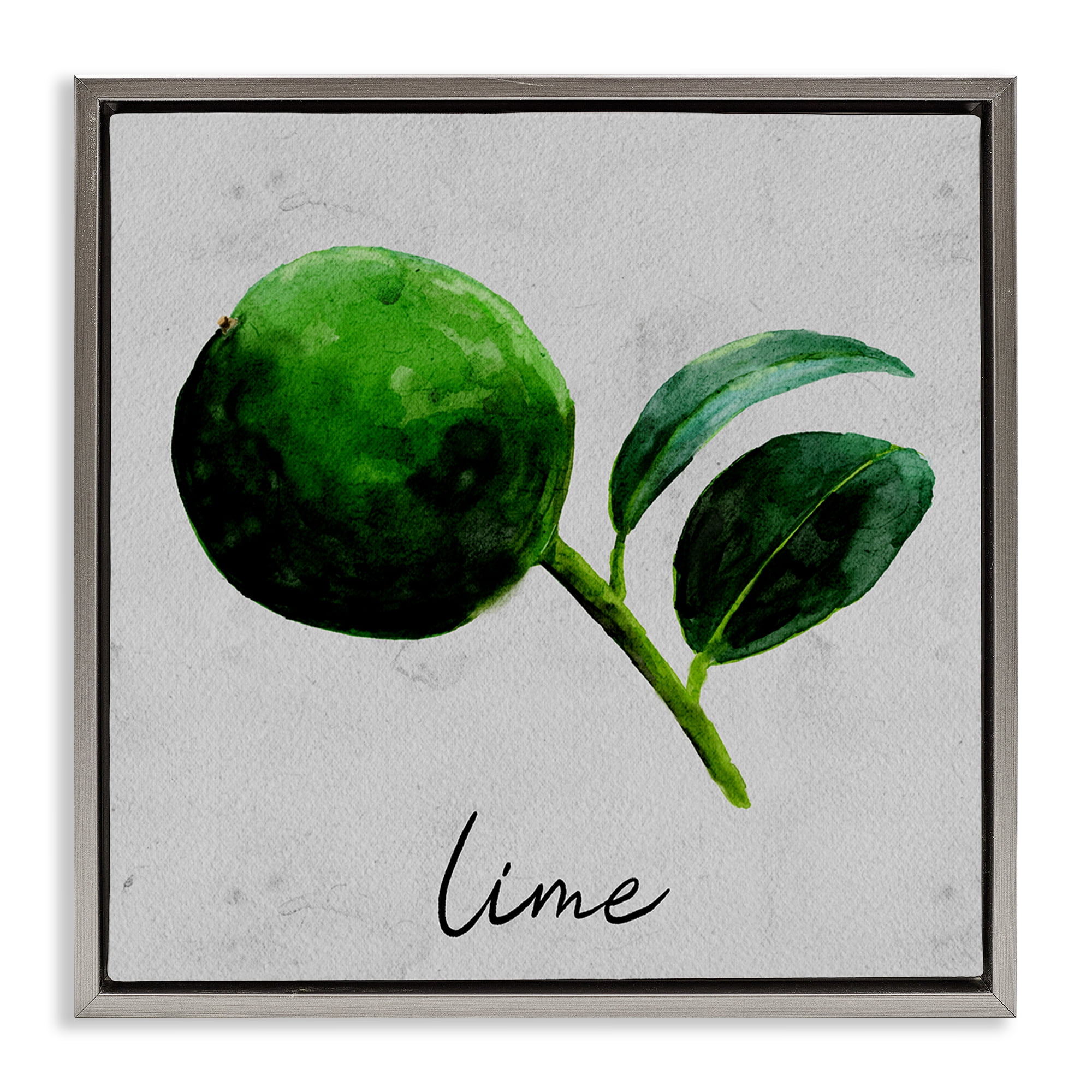Stupell Industries Kitchen Lime with Leaf Food & Beverage Painting Gray Floater Framed Canvas Art Print Wall Art, 25 x 25