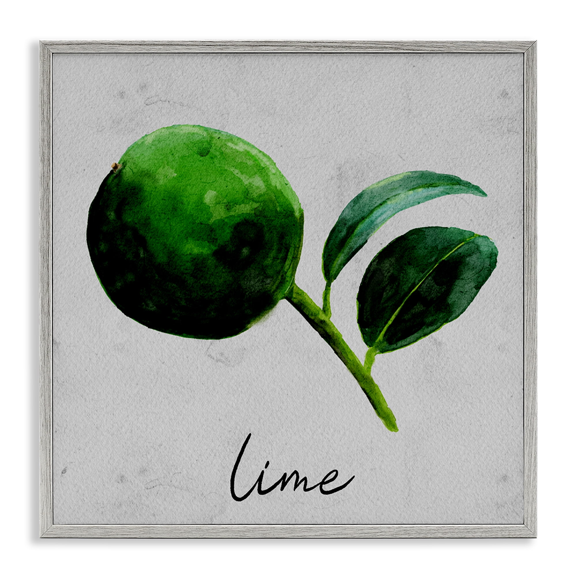Stupell Industries Kitchen Lime with Leaf Food & Beverage Painting Gray Framed Art Print Wall Art, 12 x 12