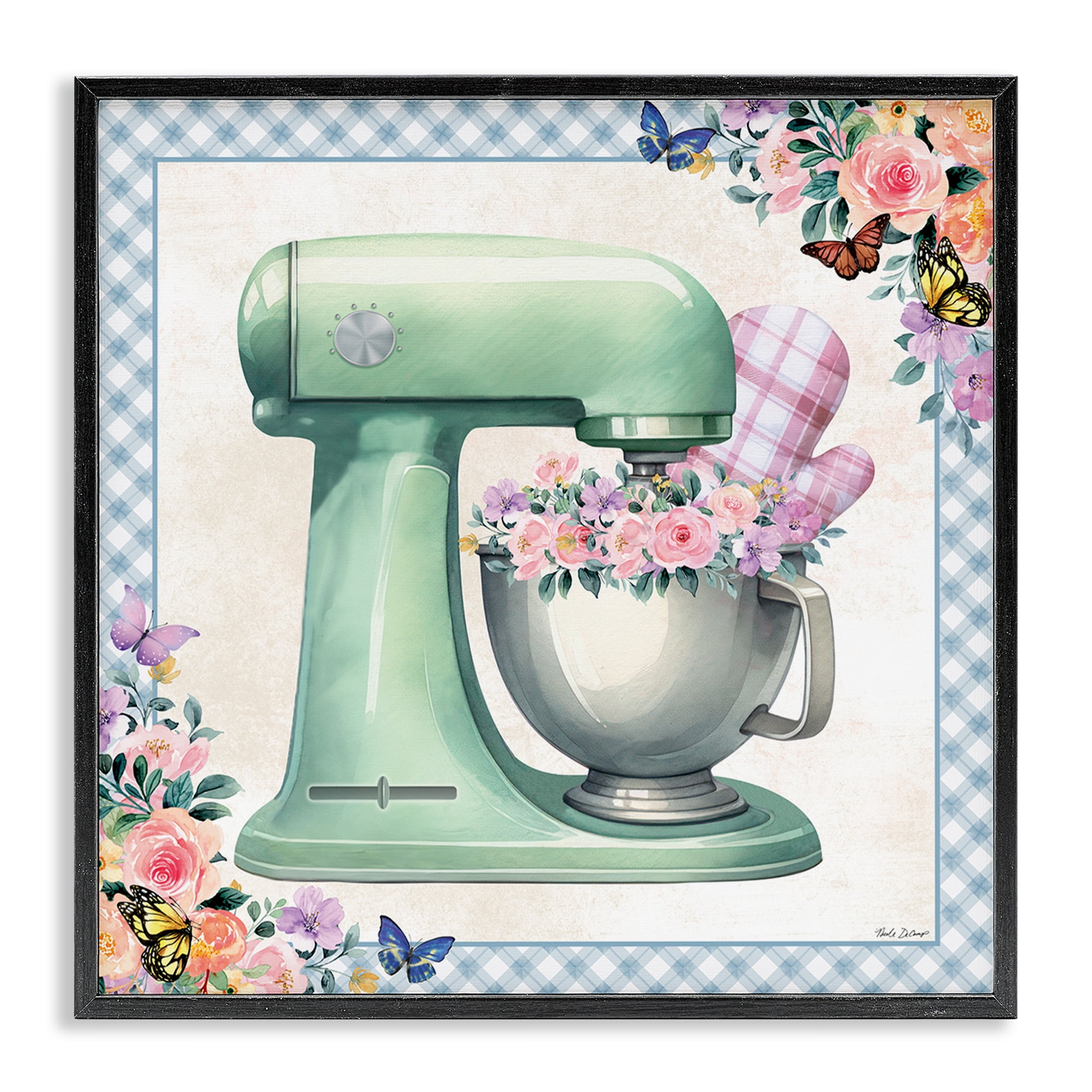 Stupell Industries Kitchen Mixer with Flowers Food & Beverage Painting Black Framed Art Print Wall Art, 24 x 24