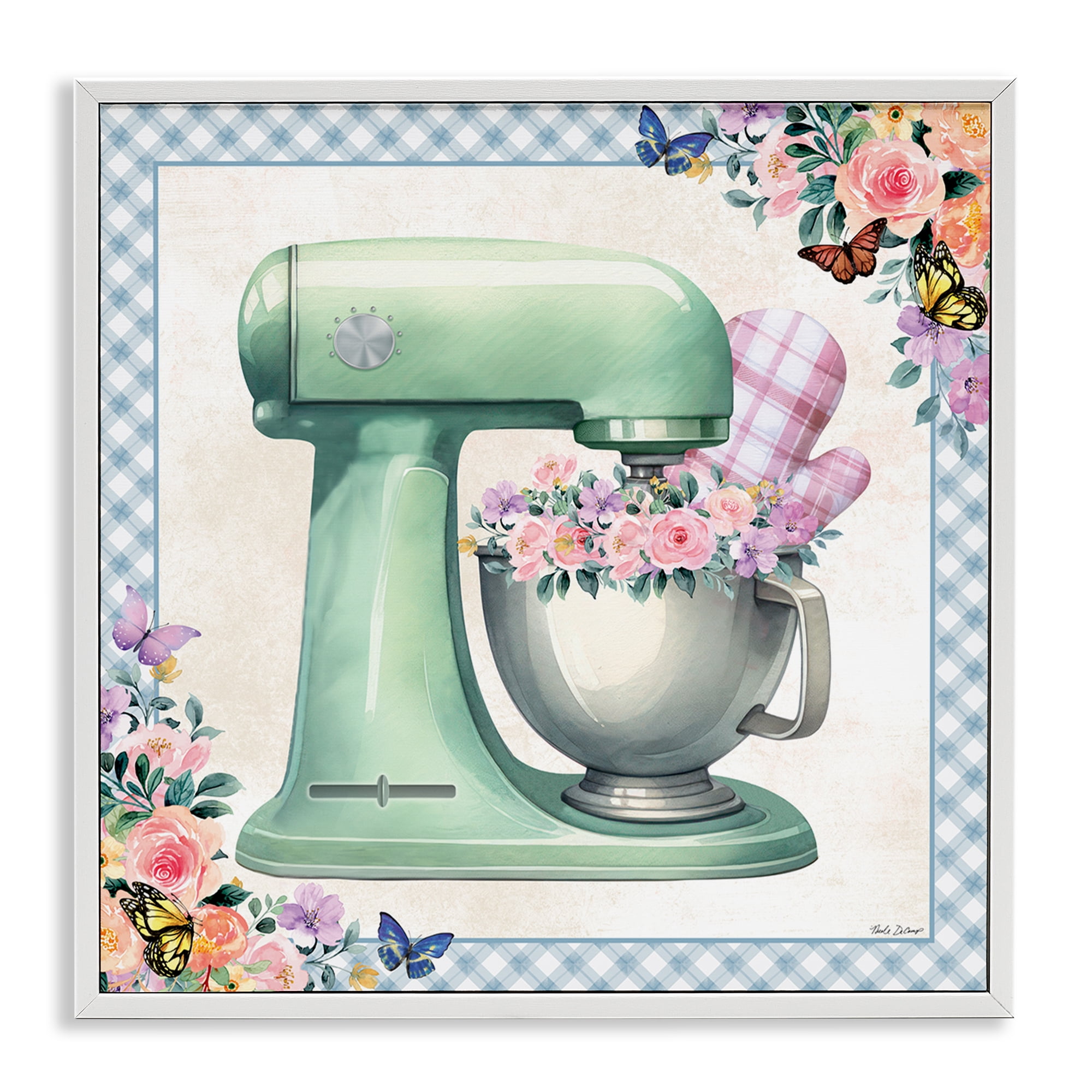 Stupell Industries Kitchen Mixer with Flowers Food & Beverage Painting White Framed Art Print Wall Art, 24 x 24