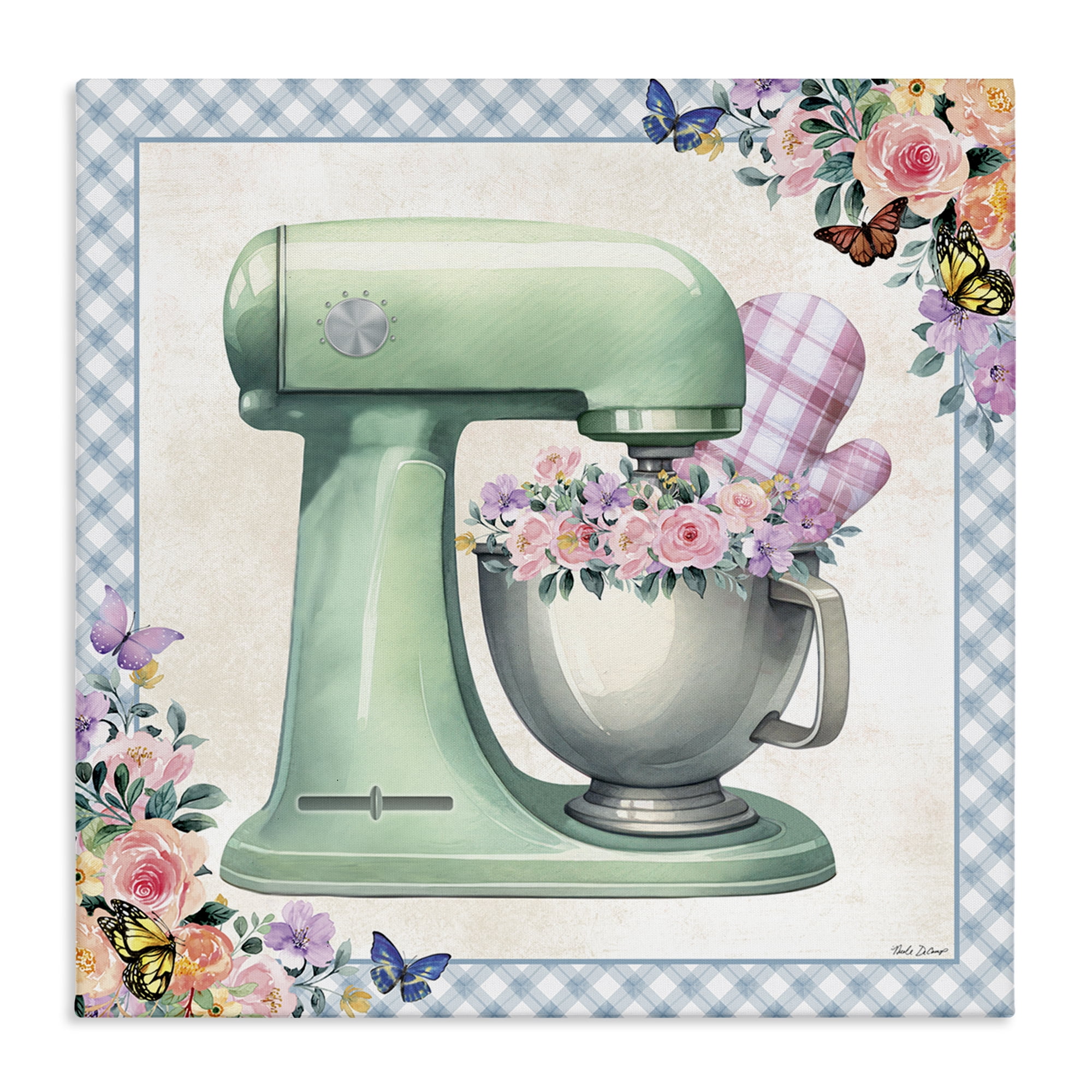 Stupell Industries Kitchen Mixer with Flowers Food & Beverage Painting Wrapped Canvas Art Print Wall Art, 30 x 30