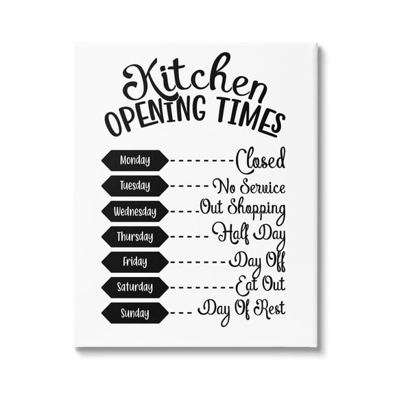 Stupell Industries Kitchen Opening Times Humorous Antique Text Style Graphic Art Gallery Wrapped Canvas Print Wall Art, Design by Lettered and Lined