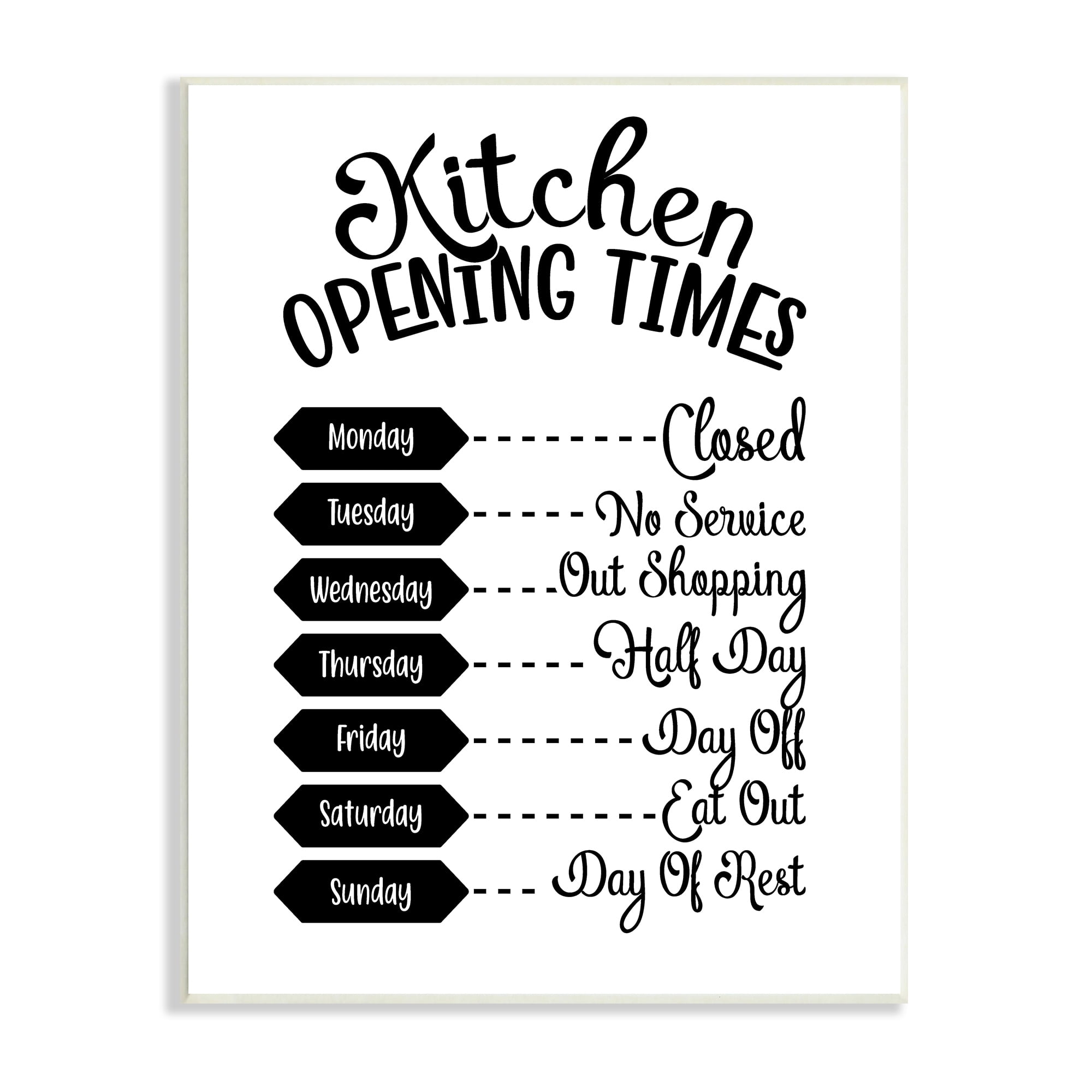 Stupell Industries Kitchen Opening Times Humorous Antique Text Style Graphic Art Unframed Art Print Wall Art, Design by Lettered and Lined