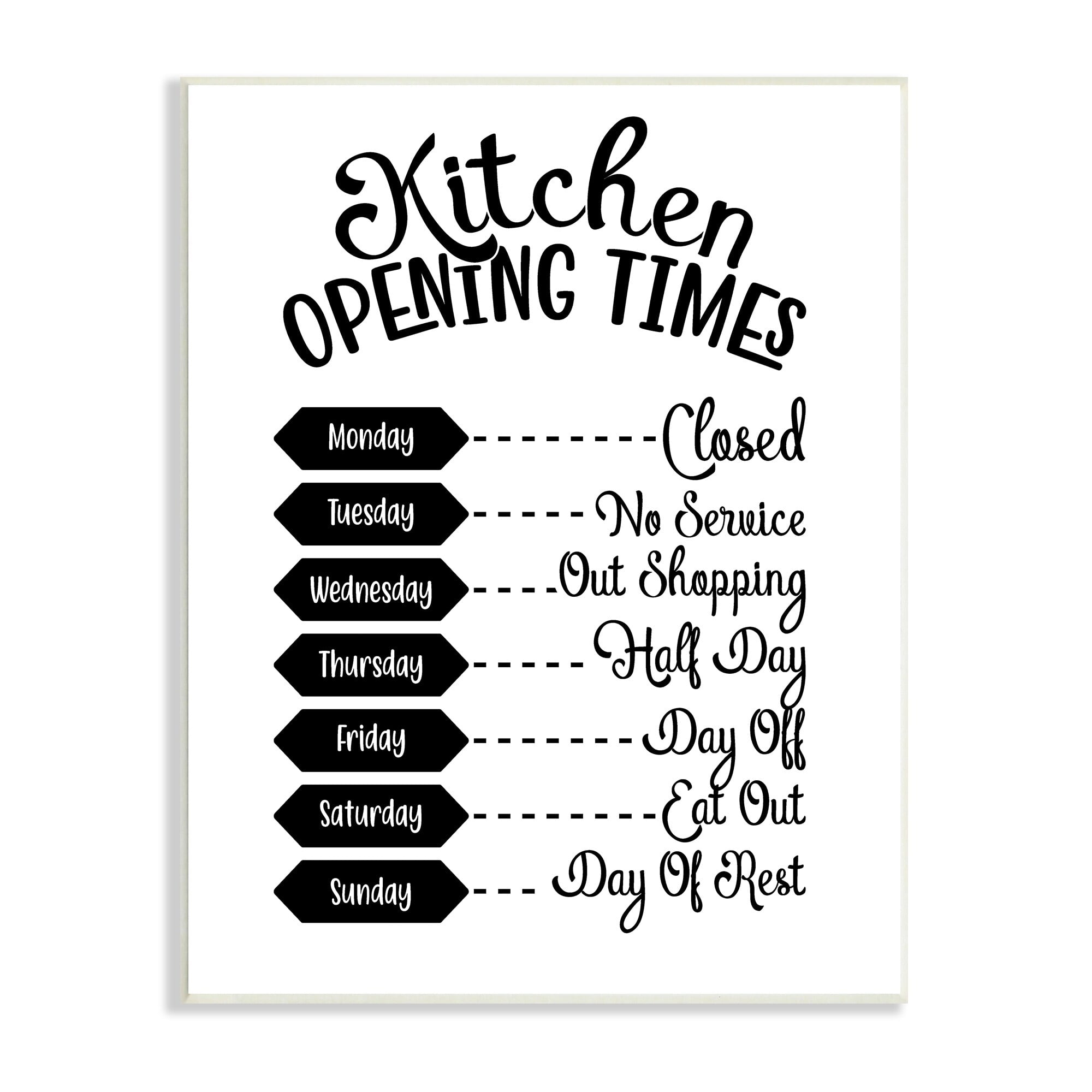 Stupell Industries Kitchen Opening Times Humorous Antique Text Style Graphic Art Unframed Art Print Wall Art, Design by Lettered and Lined