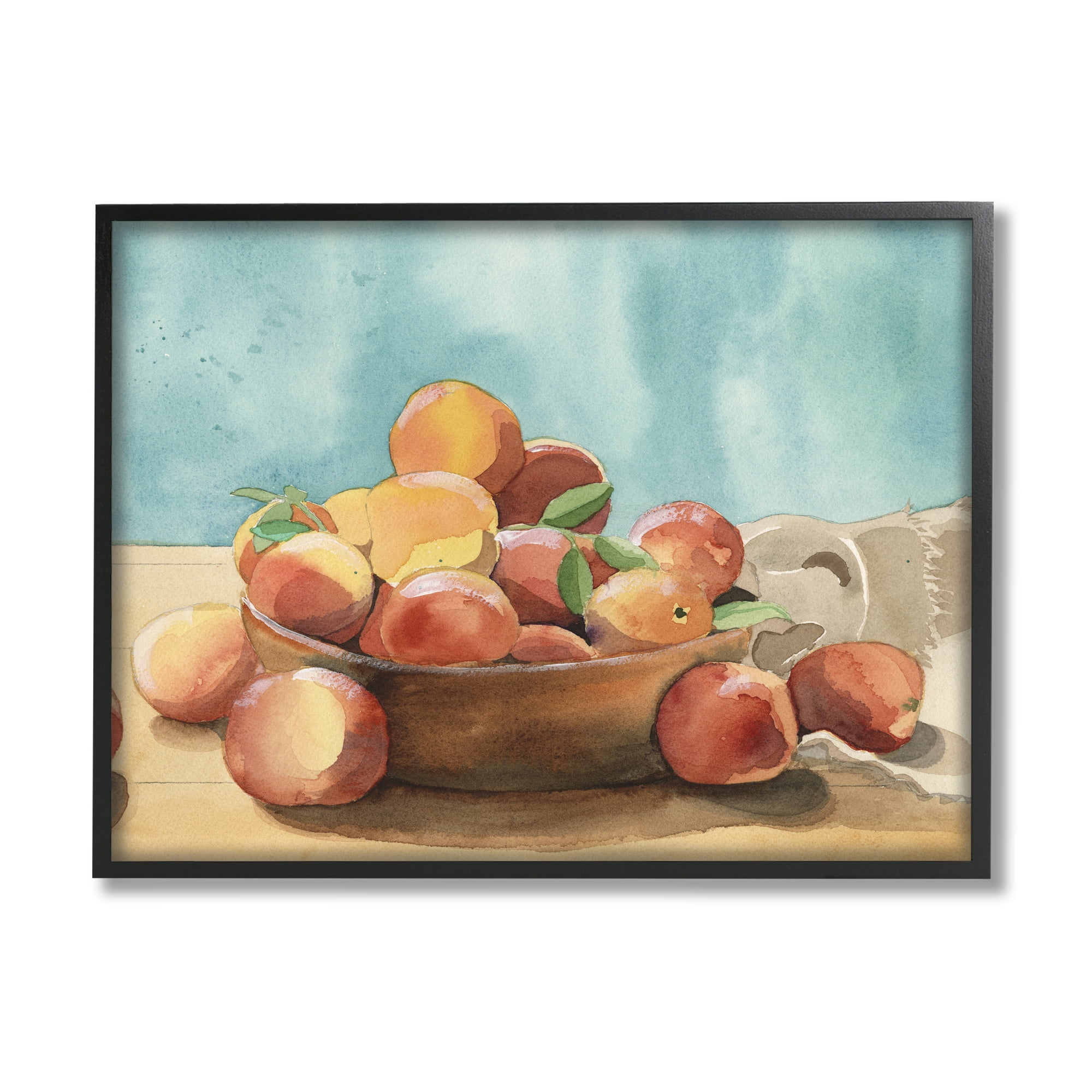 Stupell Industries Kitchen Peaches Still Life Food & Beverage Painting Black Framed Art Print Wall Art, 20 x 16