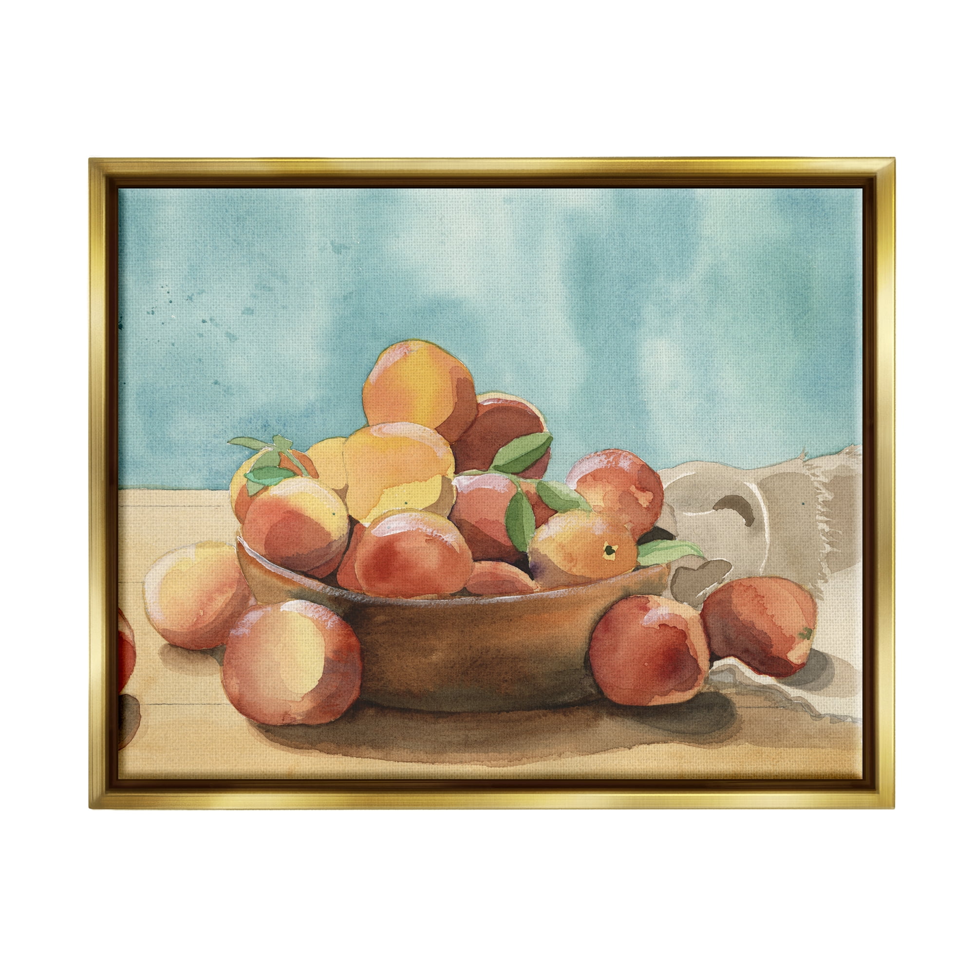 Stupell Industries Kitchen Peaches Still Life Food & Beverage Painting Gold Floater Framed Canvas Art Print Wall Art, 31 x 25