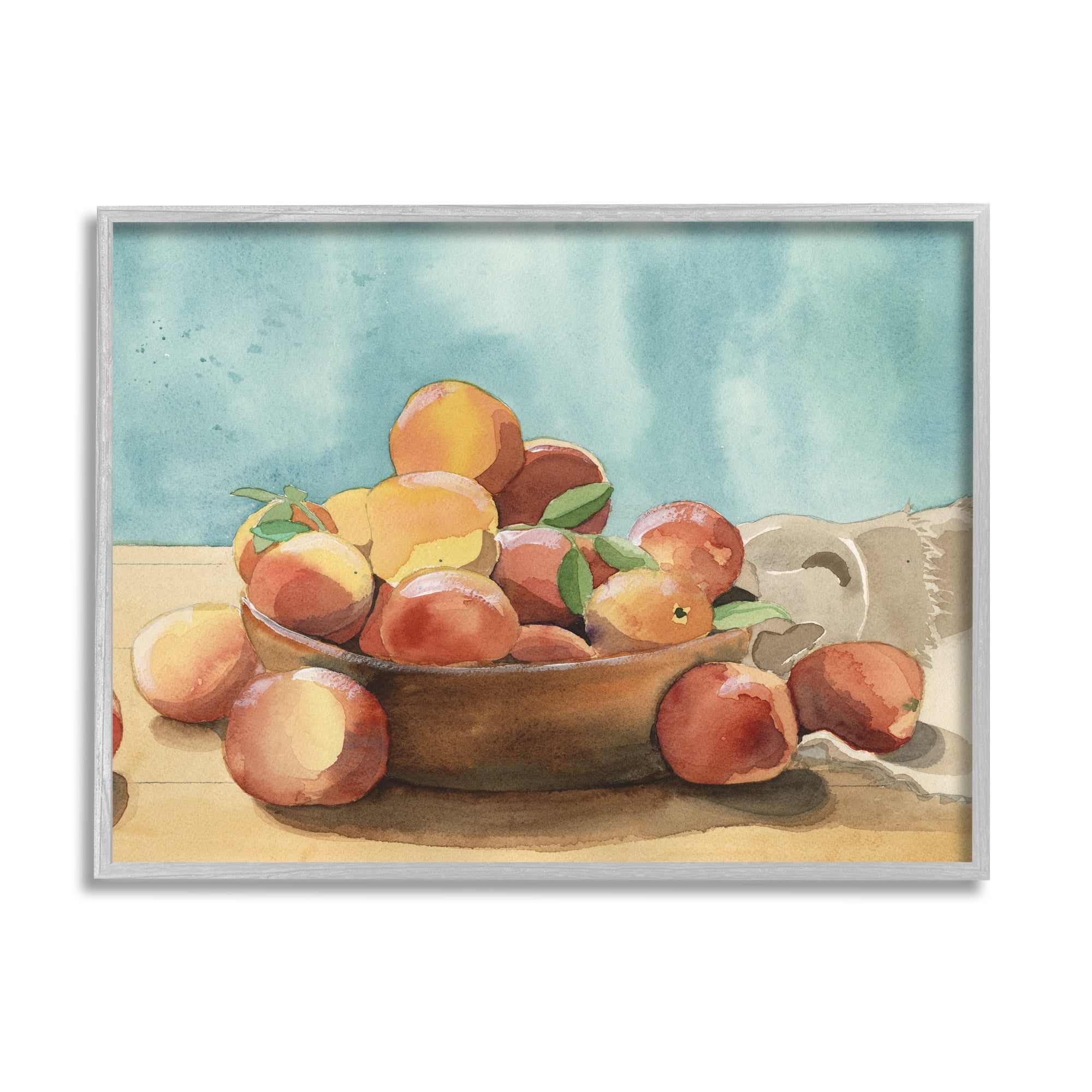 Stupell Industries Kitchen Peaches Still Life Food & Beverage Painting Gray Framed Art Print Wall Art, 14 x 11