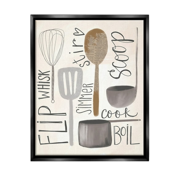 Stupell Industries Kitchen Phrases & Utensils Food & Beverage Painting Black Floater Framed Canvas Art Print Wall Art, 17 x 21