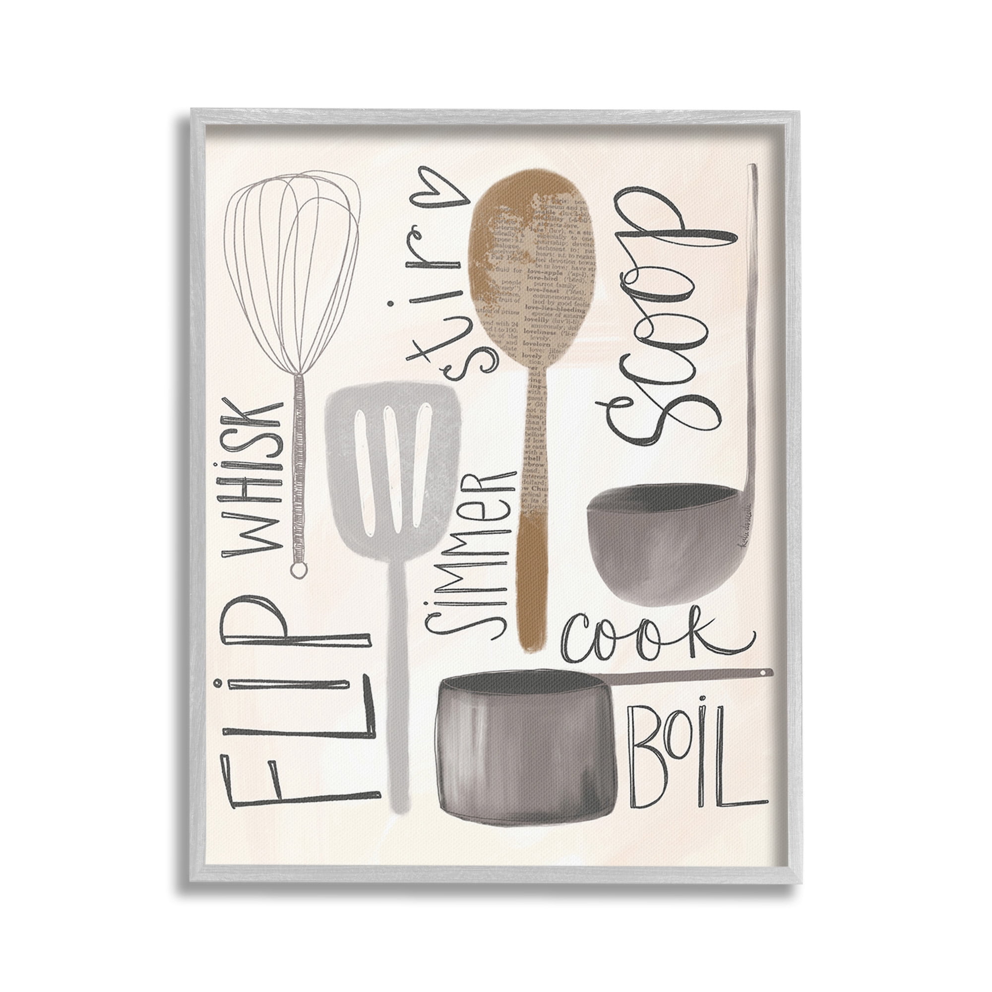 Stupell Industries Kitchen Phrases & Utensils Food & Beverage Painting Gray Framed Art Print Wall Art, 16 x 20