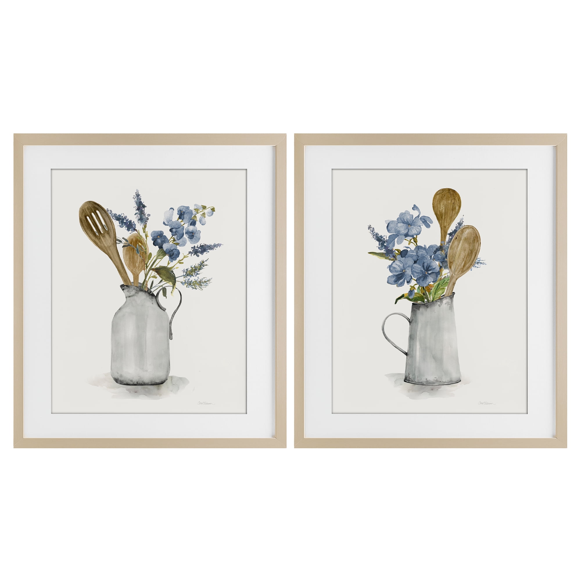 Stupell Industries Kitchen Pitcher Bouquets 2 Piece Birch Framed Print Under Glass Set, design by Carol Robinson
