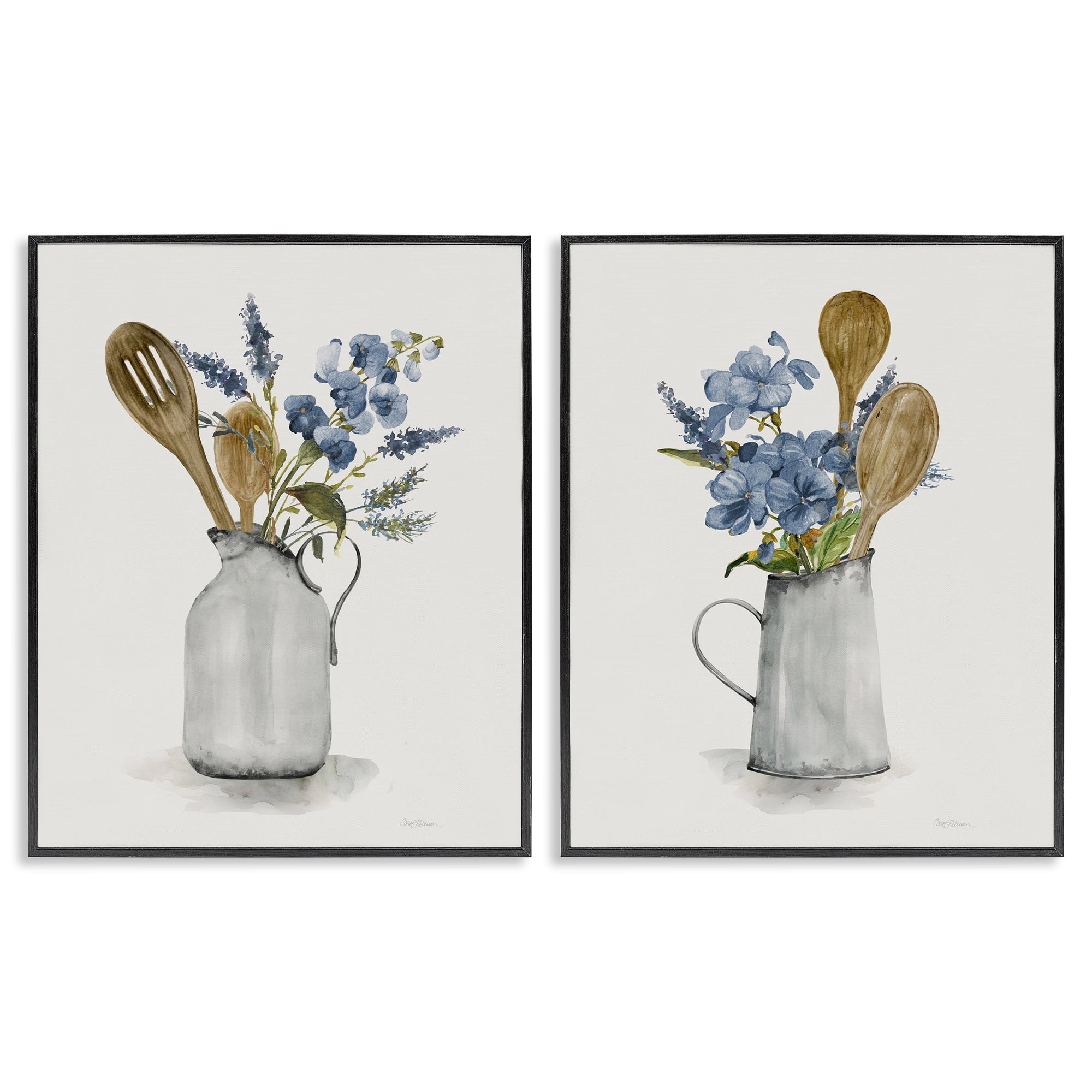 Stupell Industries Kitchen Pitcher Bouquets 2 Piece Black Framed Giclee Art Set, design by Carol Robinson