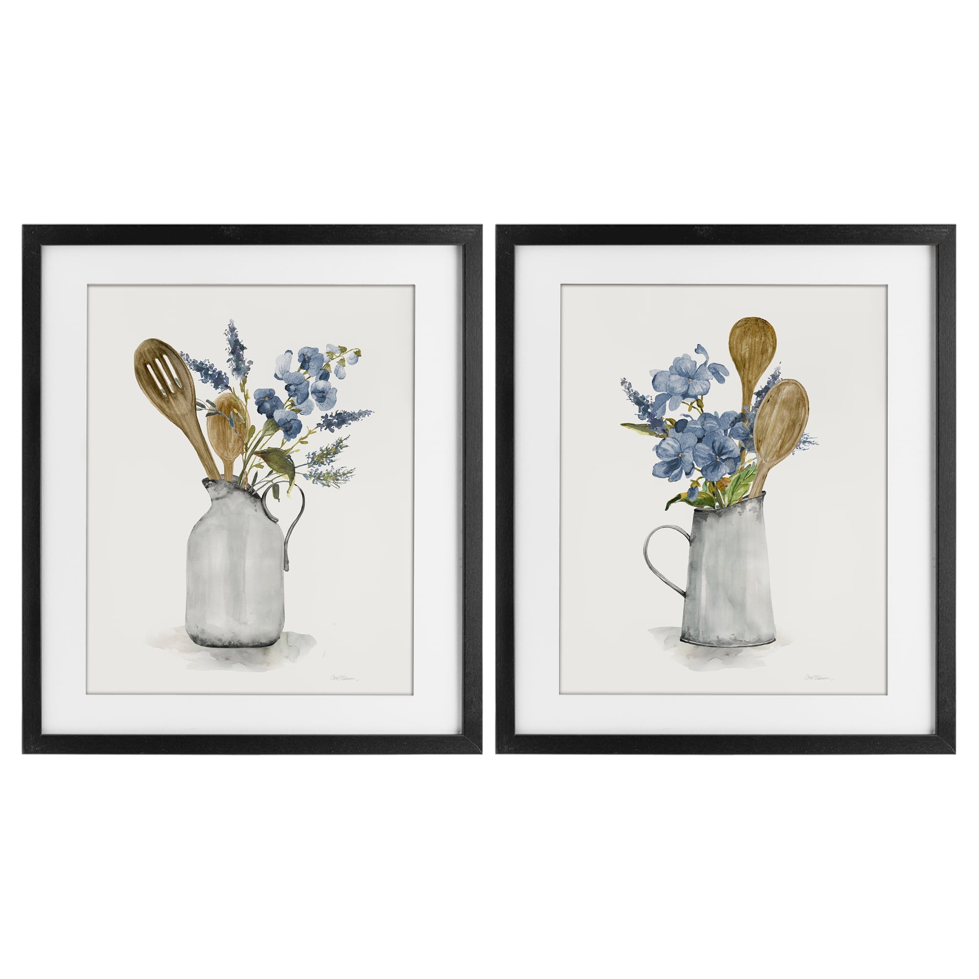 Stupell Industries Kitchen Pitcher Bouquets 2 Piece Black Framed Print Under Glass Set, design by Carol Robinson