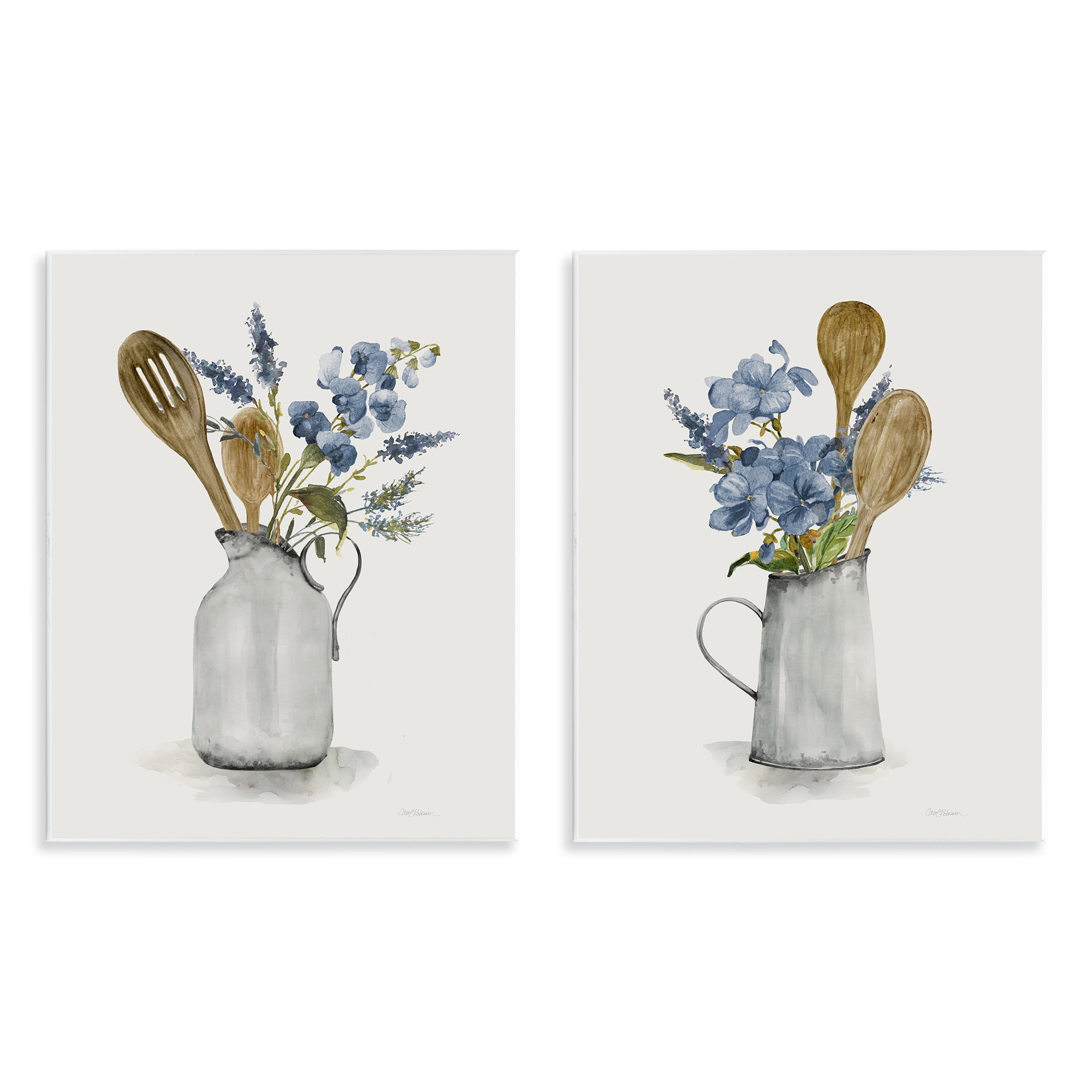 Stupell Industries Kitchen Pitcher Bouquets 2 Piece Wall Plaque Art Set, design by Carol Robinson