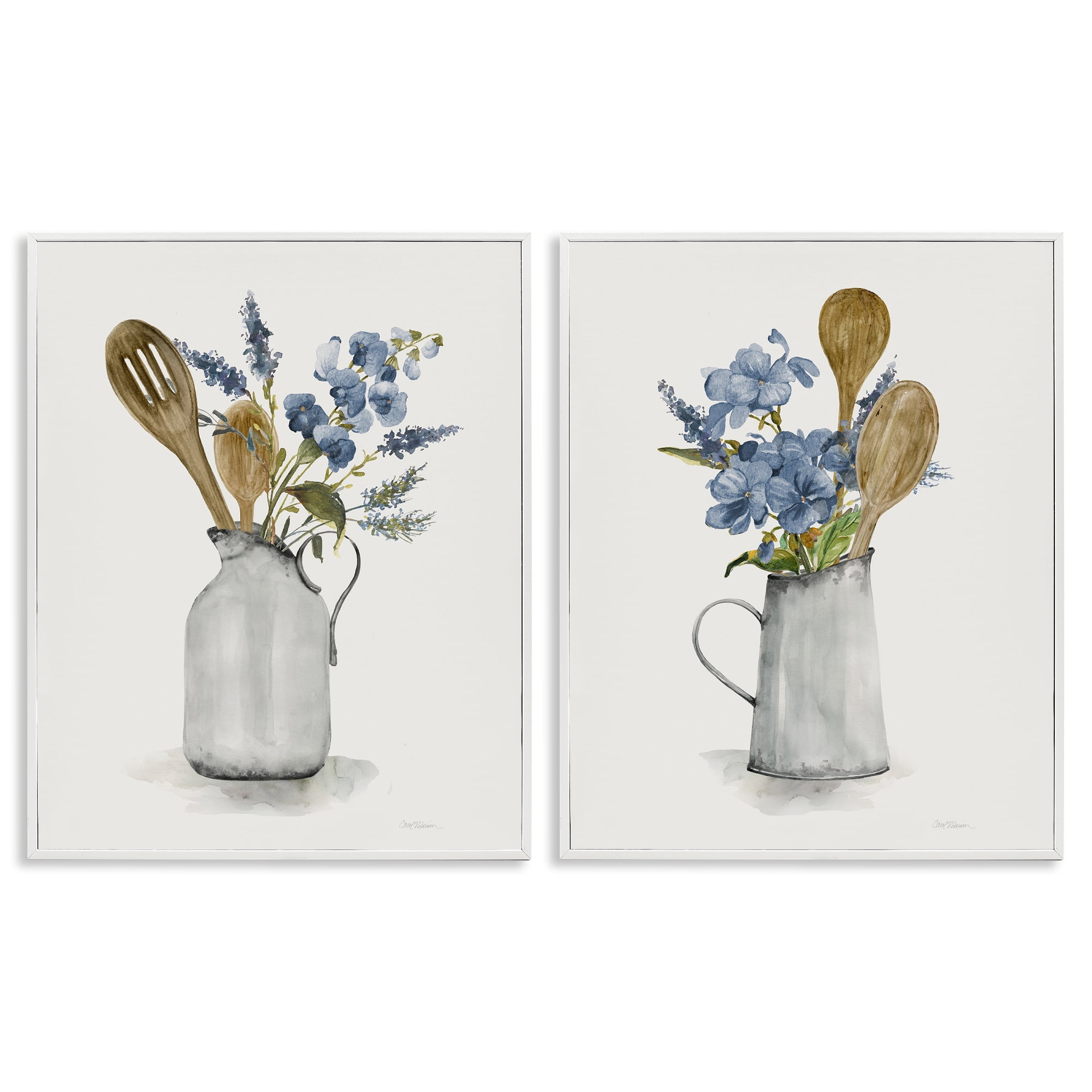 Stupell Industries Kitchen Pitcher Bouquets 2 Piece White Framed Giclee Art Set, design by Carol Robinson