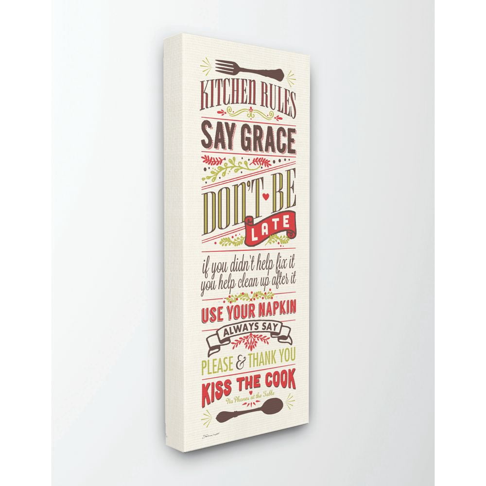 Stupell Industries Kitchen Rules Inspirational Word Dining Room Red Green Design Canvas Wall Art by Stephanie Workman Marrott