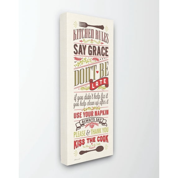 Stupell Industries Kitchen Rules Inspirational Word Dining Room Red Green Design Canvas Wall Art by Stephanie Workman Marrott