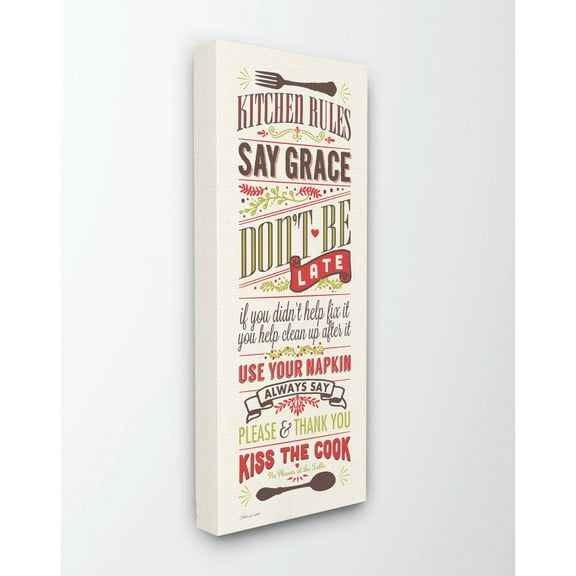 Stupell Industries Kitchen Rules Inspirational Word Dining Room Red Green Design Canvas Wall Art by Stephanie Workman Marrott