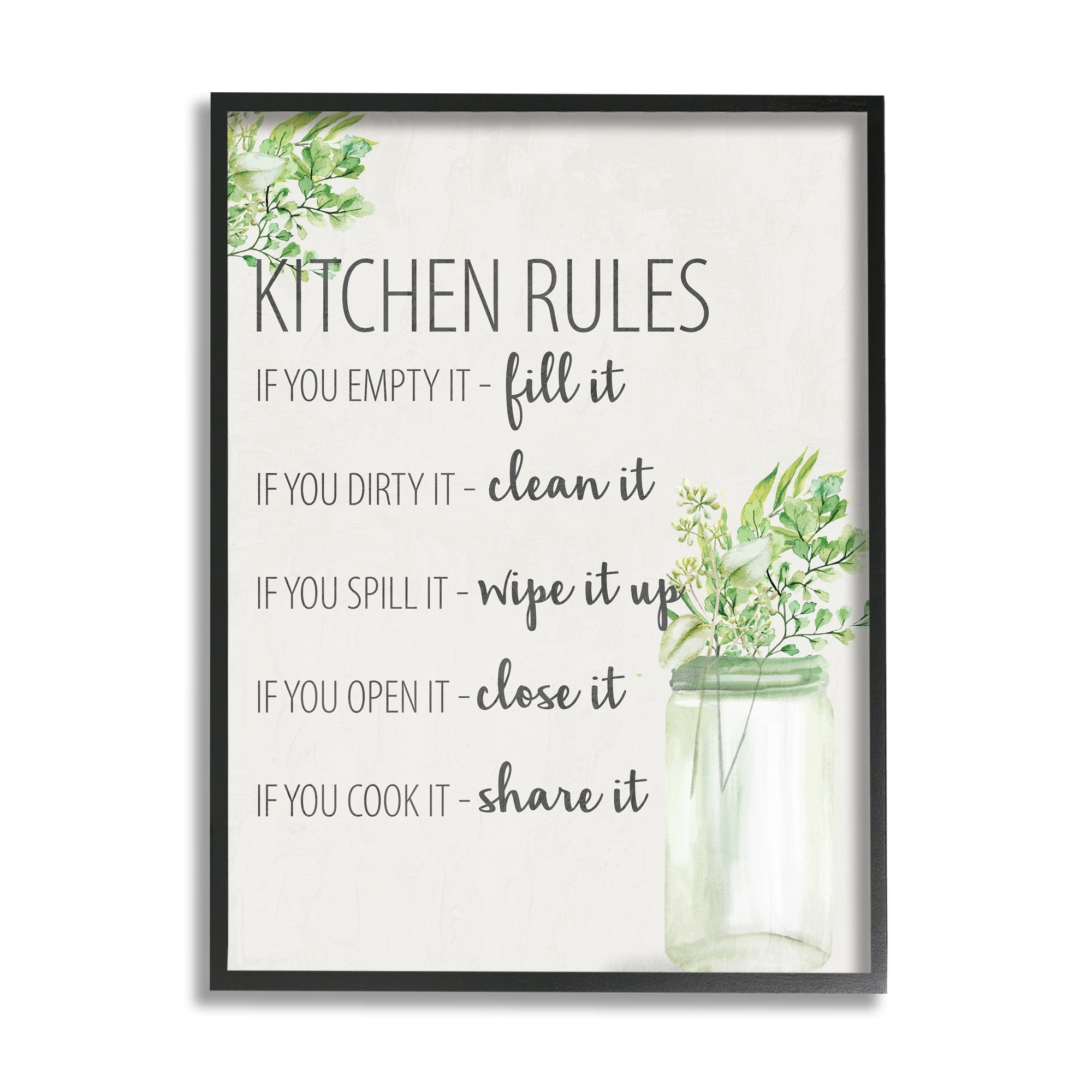 Stupell Industries Kitchen Rules Share It Food & Beverage Painting Black Framed Art Print Wall Art, 24 x 30