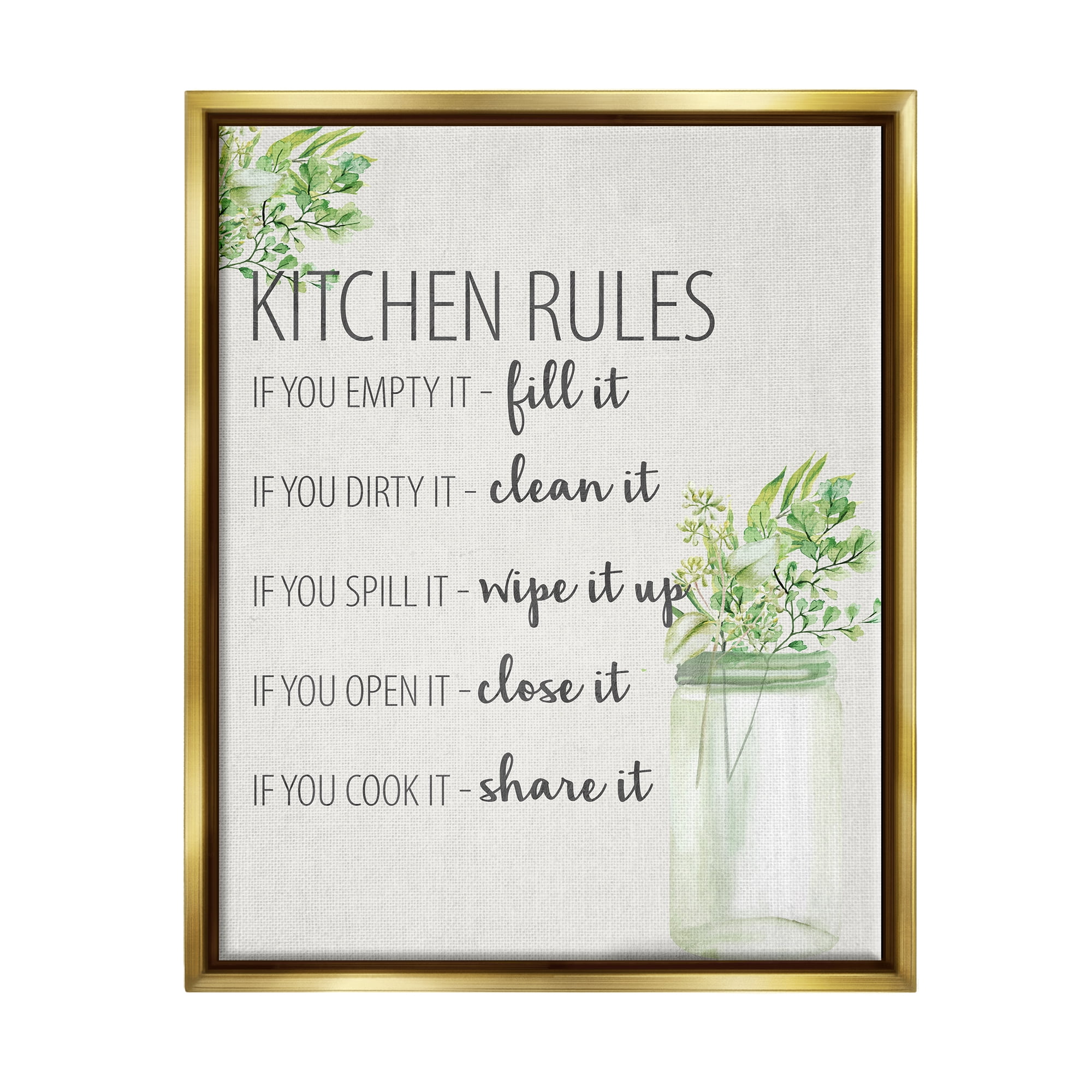 Stupell Industries Kitchen Rules Share It Food & Beverage Painting Gold Floater Framed Art Print Wall Art, 25 x 31
