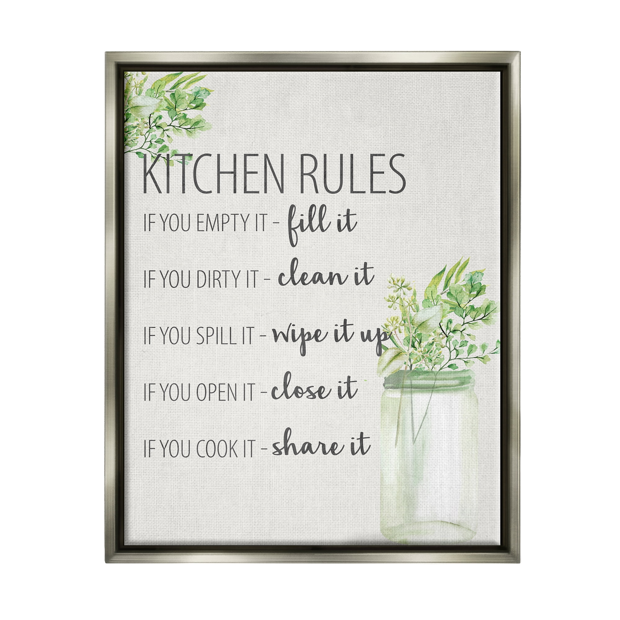 Stupell Industries Kitchen Rules Share It Food & Beverage Painting Gray Floater Framed Art Print Wall Art, 17 x 21
