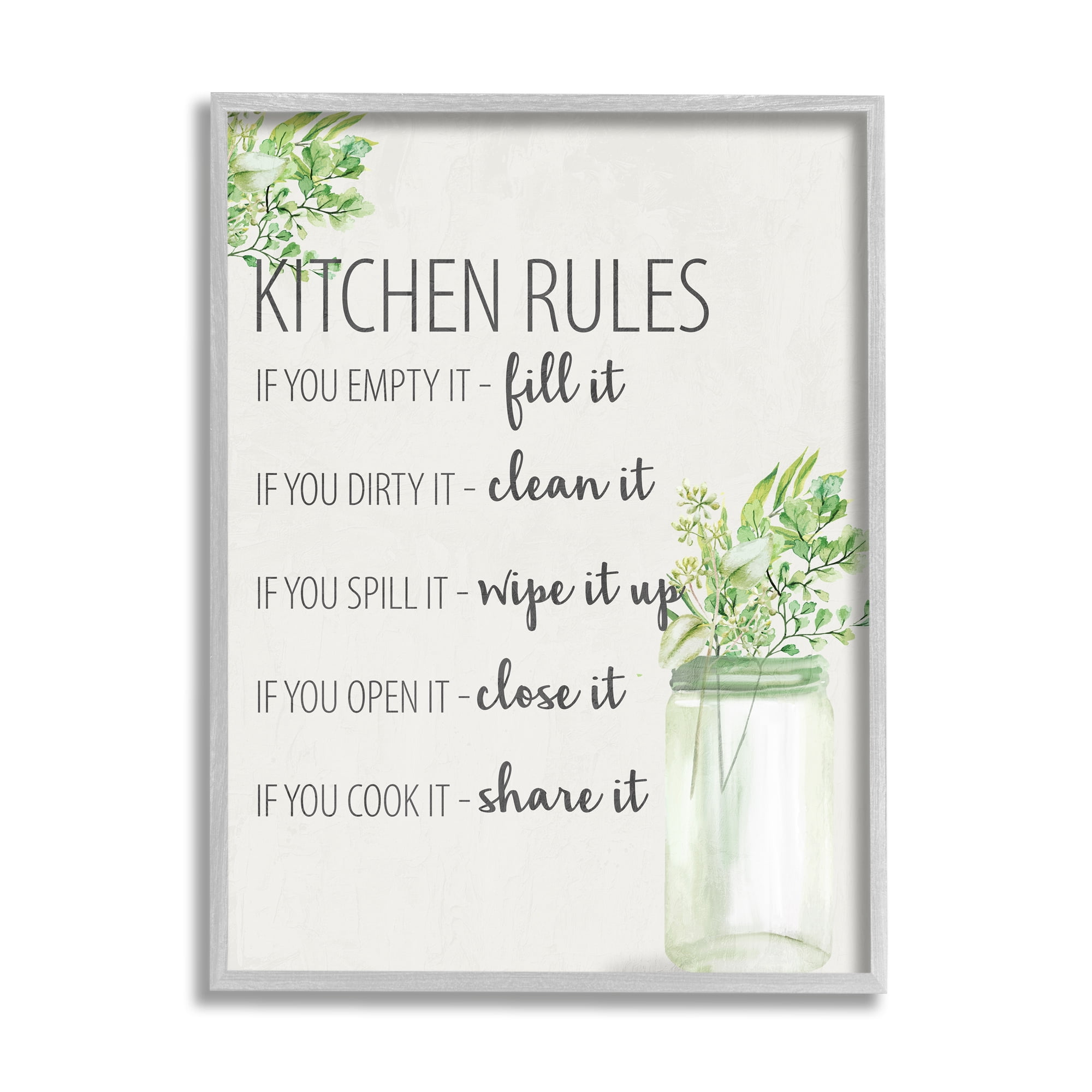 Stupell Industries Kitchen Rules Share It Food & Beverage Painting Gray Framed Art Print Wall Art, 16 x 20