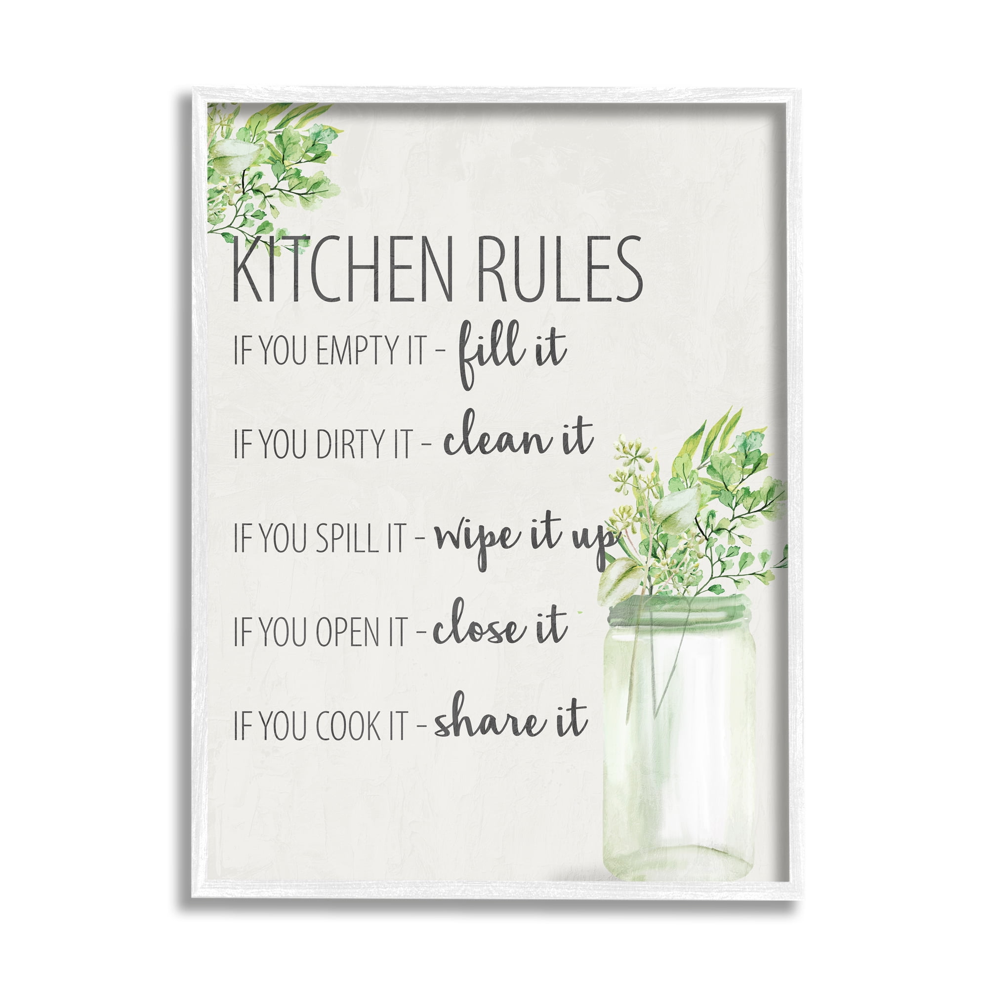 Stupell Industries Kitchen Rules Share It Food & Beverage Painting White Framed Art Print Wall Art, 11 x 14