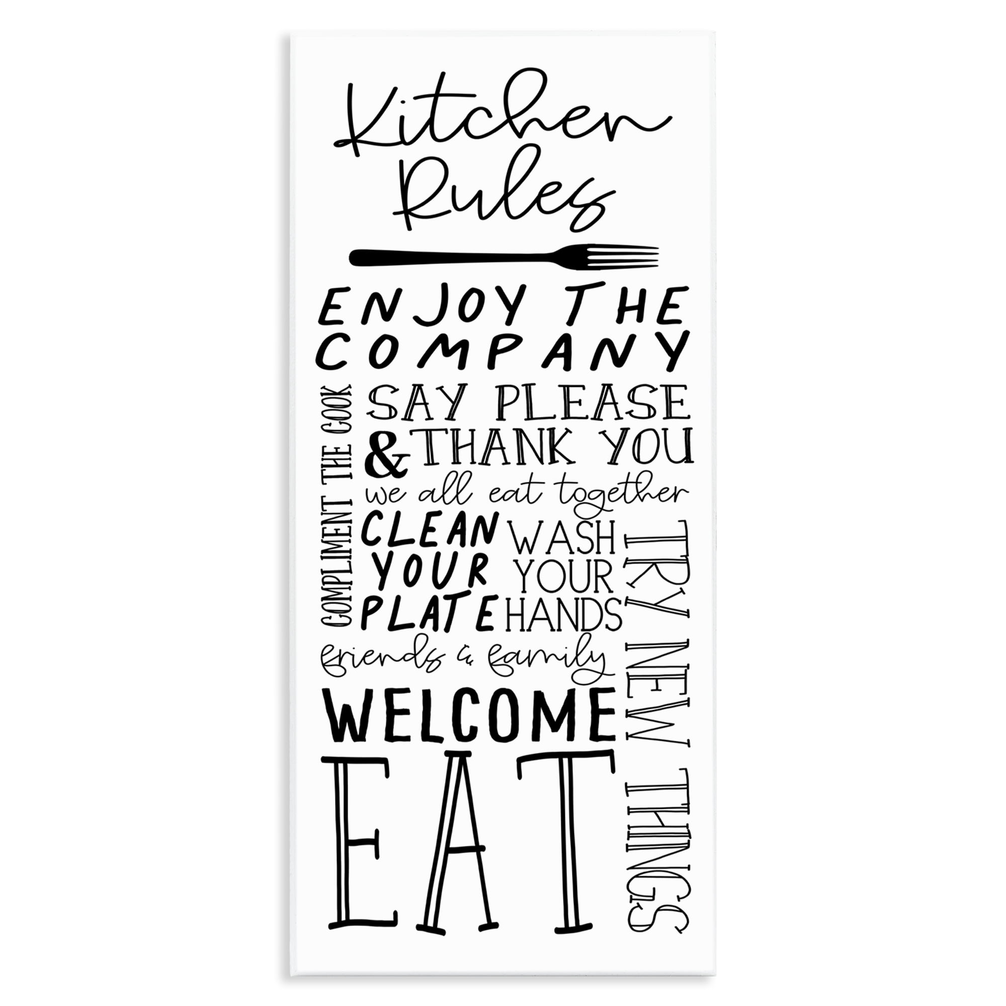 Stupell Industries Kitchen Rules Typography Food & Beverage Painting Unframed Art Print Wall Art, 7 x 17
