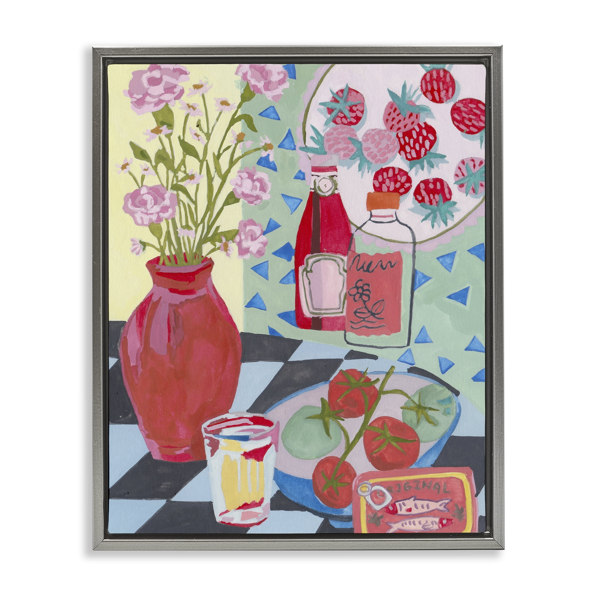 Stupell Industries Kitchen Sauces Still Life Gray Framed Floater Canvas Wall Art, design by Melissa Wang