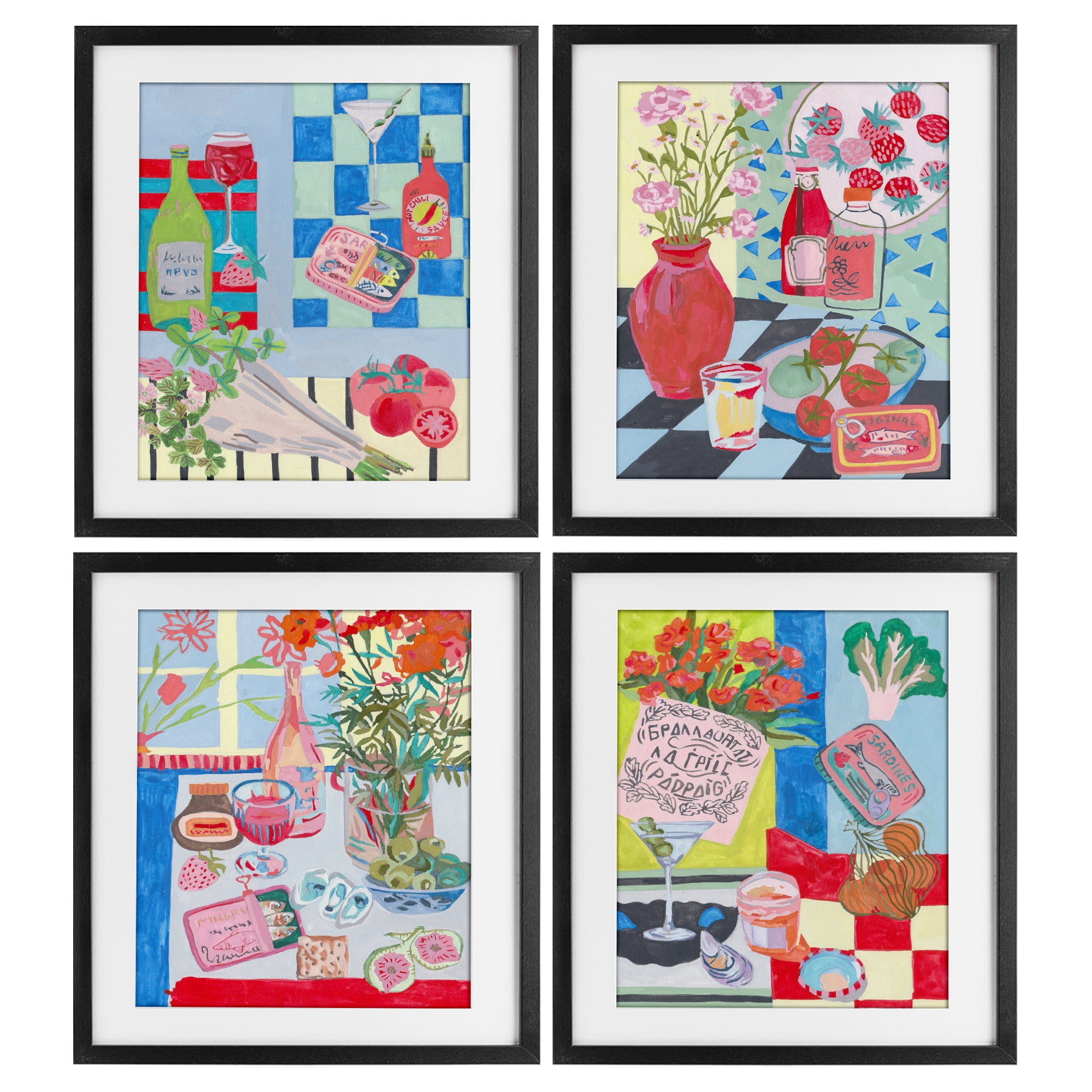 Stupell Industries Kitchen Secrets Still Lifes 4 Piece Black Framed Print Under Glass Set, design by Melissa Wang