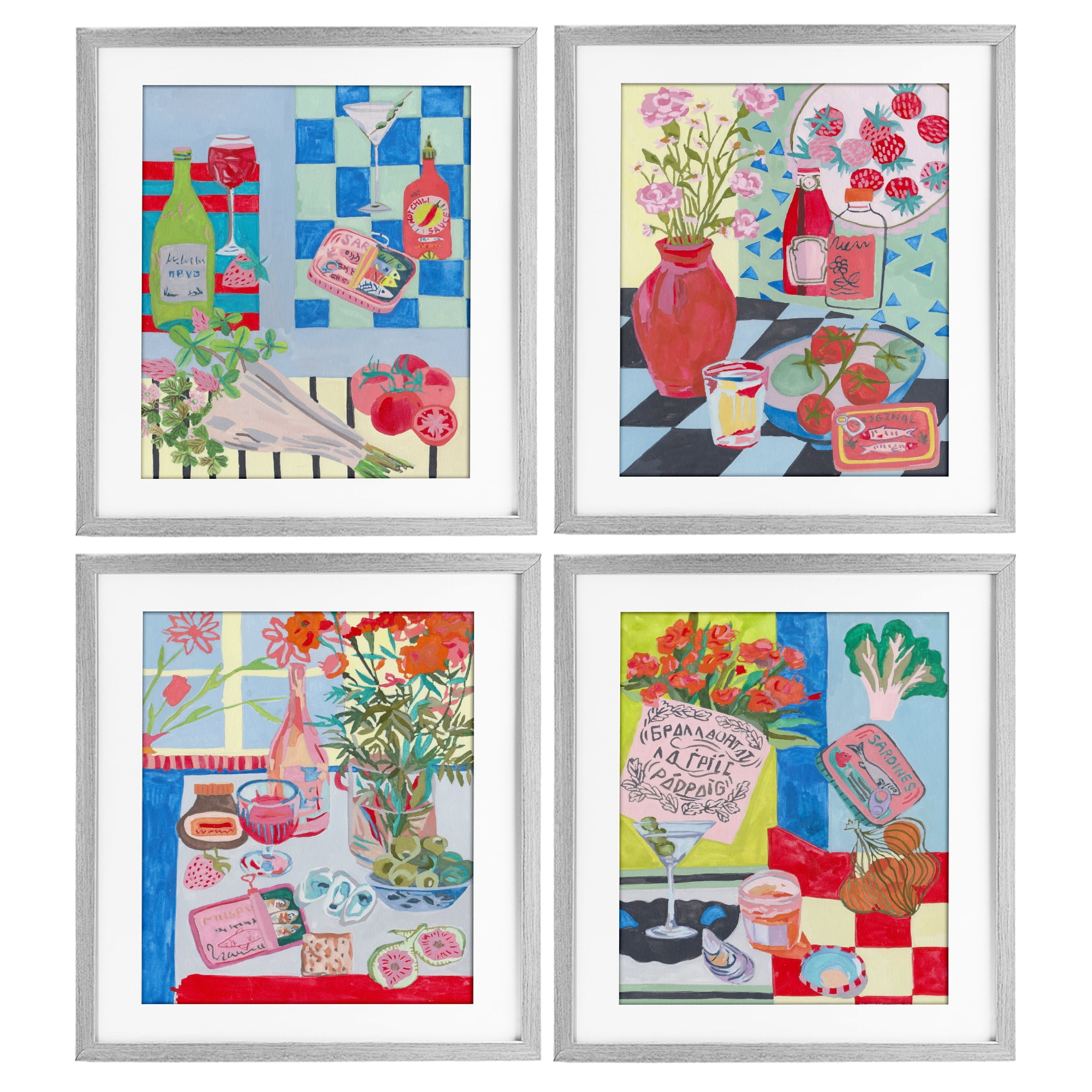 Stupell Industries Kitchen Secrets Still Lifes 4 Piece Gray Framed Print Under Glass Set, design by Melissa Wang