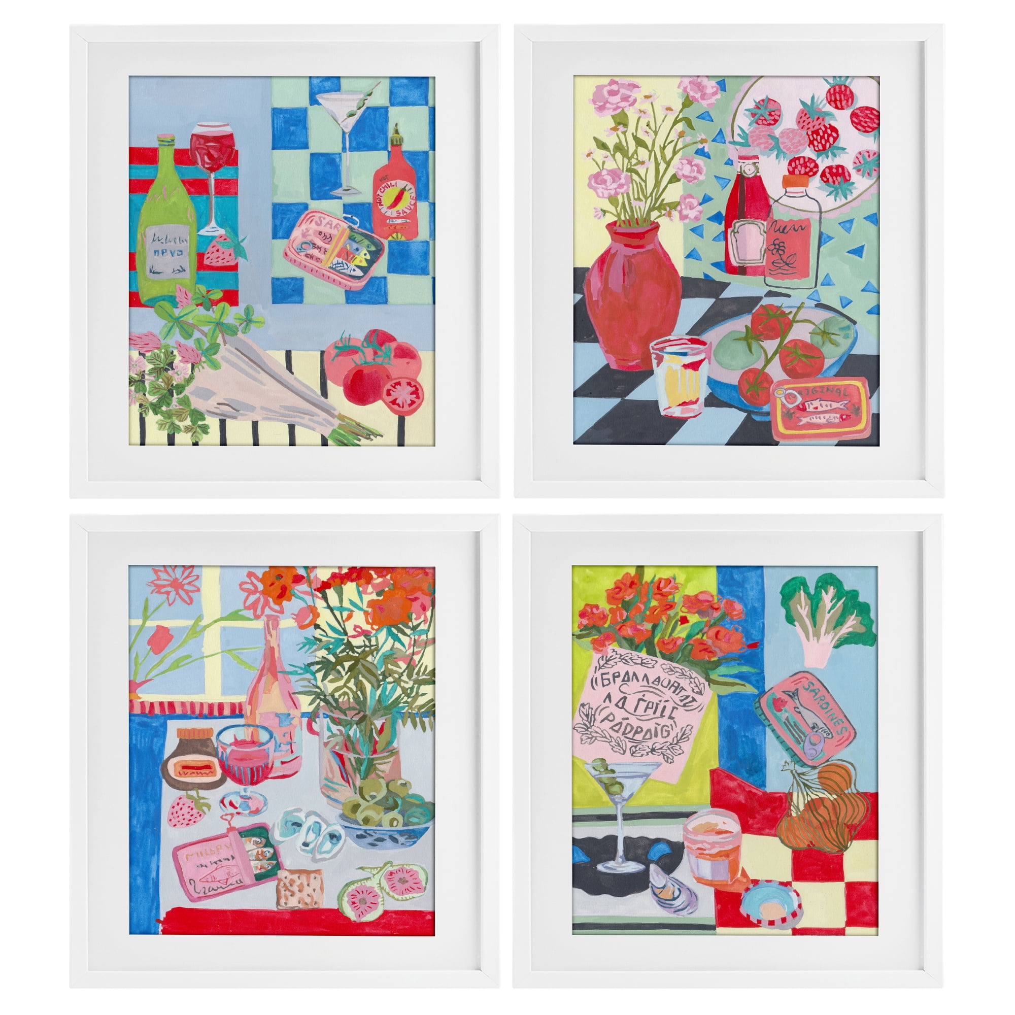 Stupell Industries Kitchen Secrets Still Lifes 4 Piece White Framed Print Under Glass Set, design by Melissa Wang