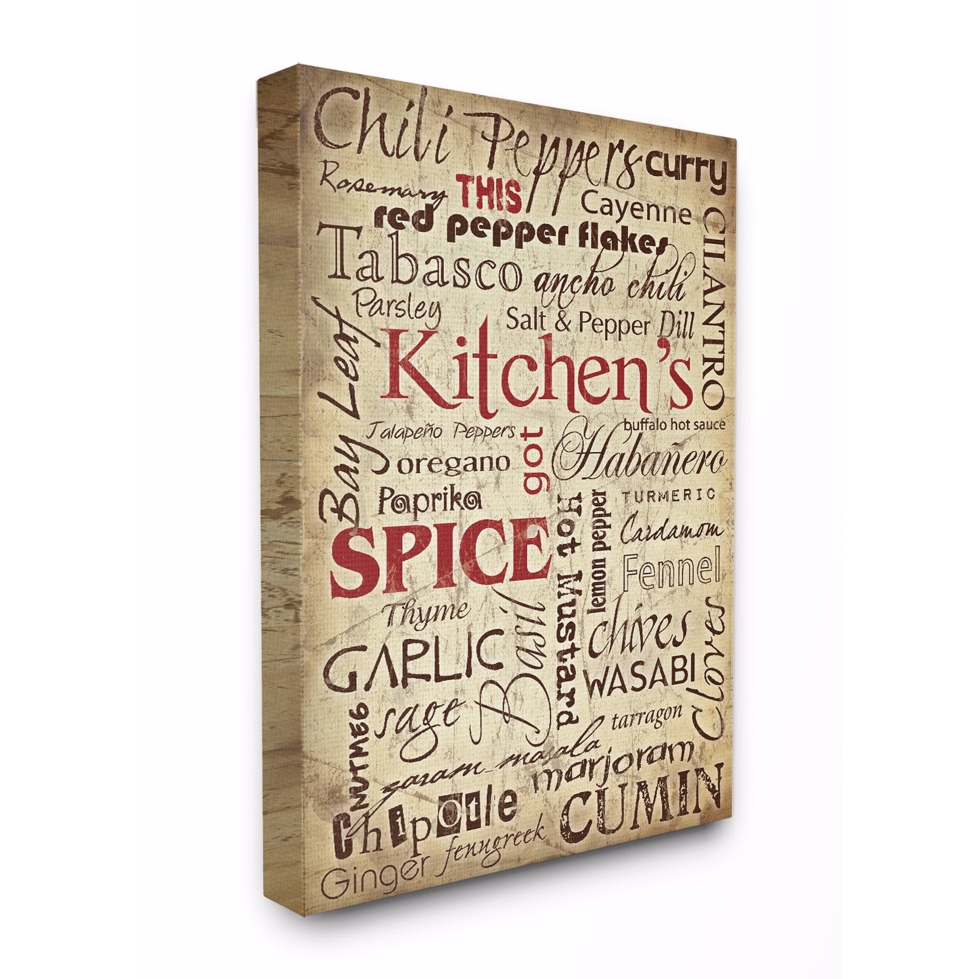 16" x 20" Beige and Red Kitchen Spice Typography Canvas Wall Art
