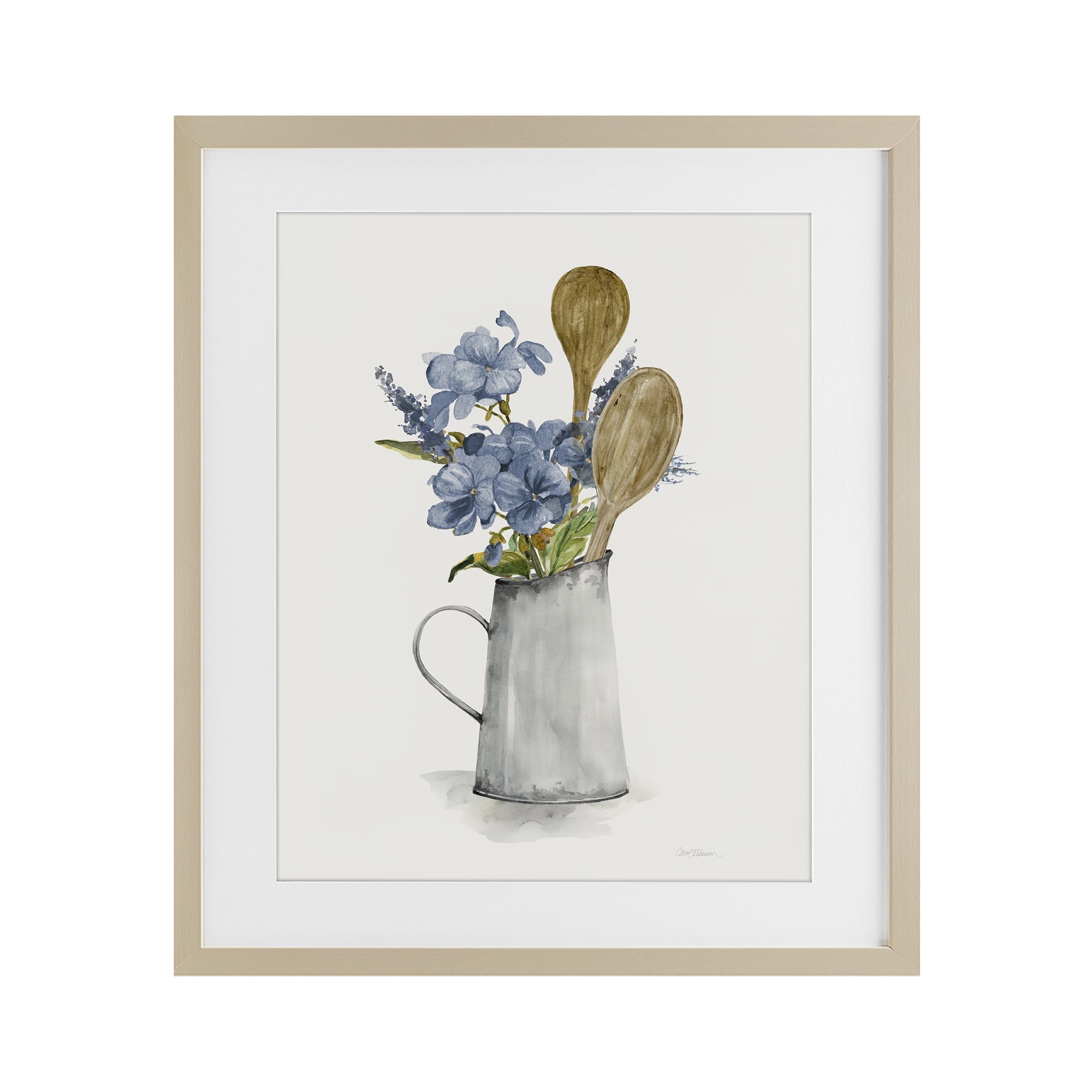 Stupell Industries Kitchen Spoons & Blue Blooms Birch Framed Print Under Glass, design by Carol Robinson