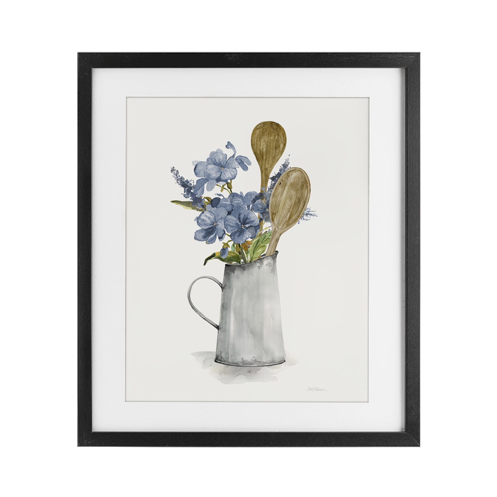 Stupell Industries Kitchen Spoons & Blue Blooms Black Framed Print Under Glass, design by Carol Robinson