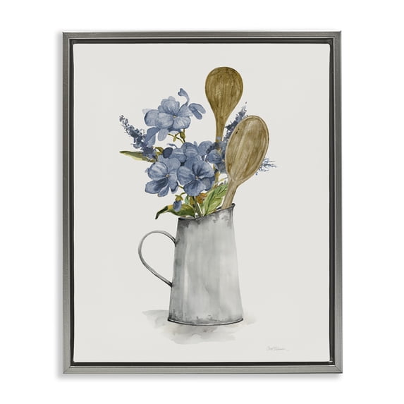 Stupell Industries Traditional Kitchen Spoons & Blue Blooms Gray Floating Frame Canvas Art, 25 x 31, by Carol Robinson