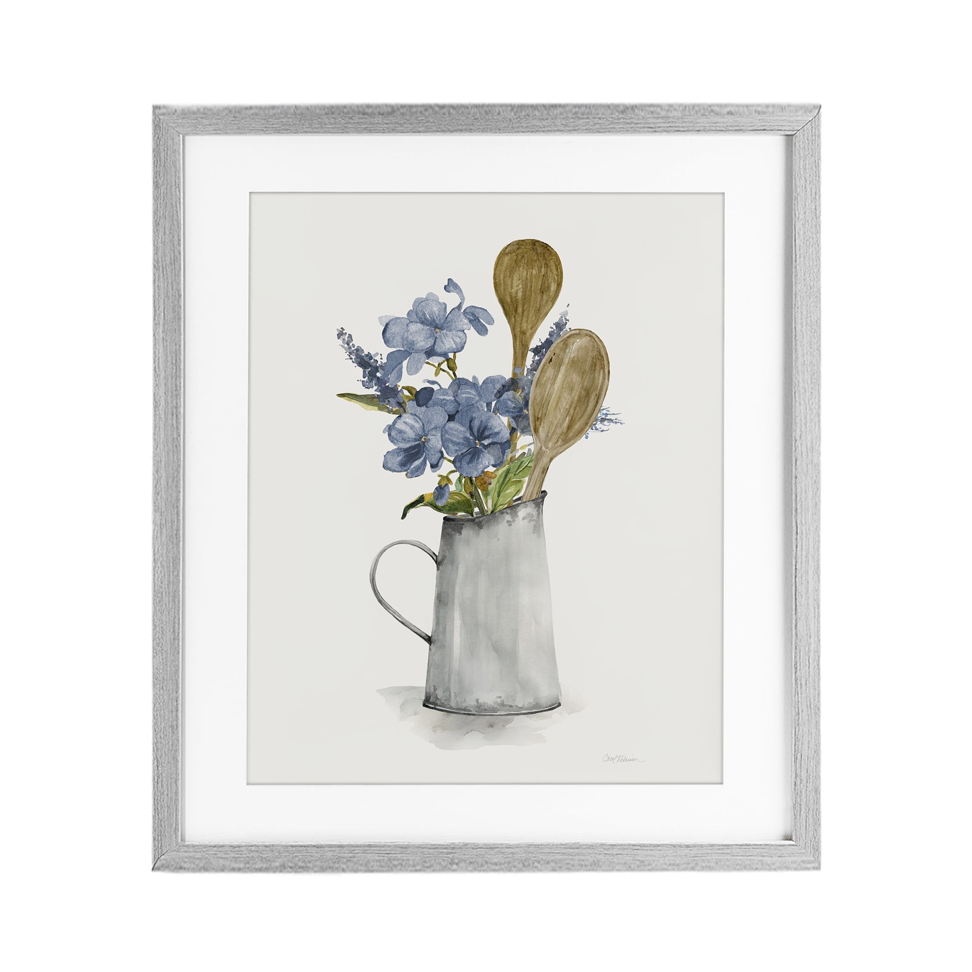 Stupell Industries Kitchen Spoons & Blue Blooms Gray Framed Print Under Glass, design by Carol Robinson