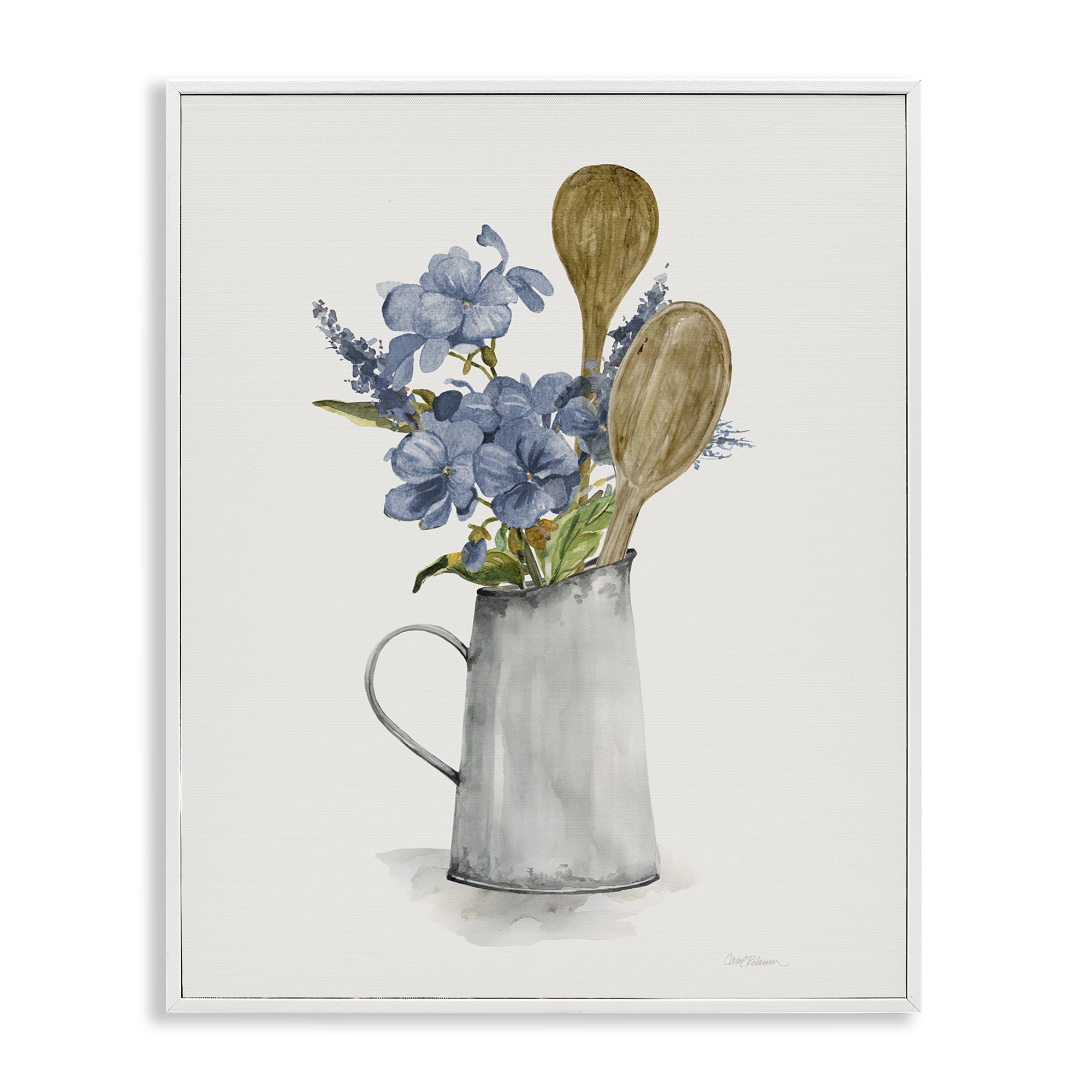 Stupell Industries Kitchen Spoons & Blue Blooms White Framed Giclee Art, design by Carol Robinson